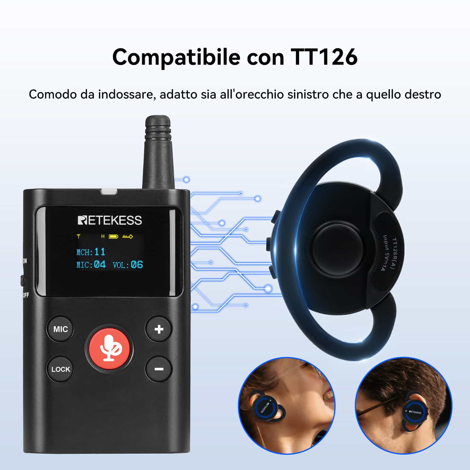 Retekess TT126 TT126R Sistema di Comunicazione Wireless Bidirezionale, Guida Turistica Bidirezionale, Con Box di Ricarica da 28 Slot