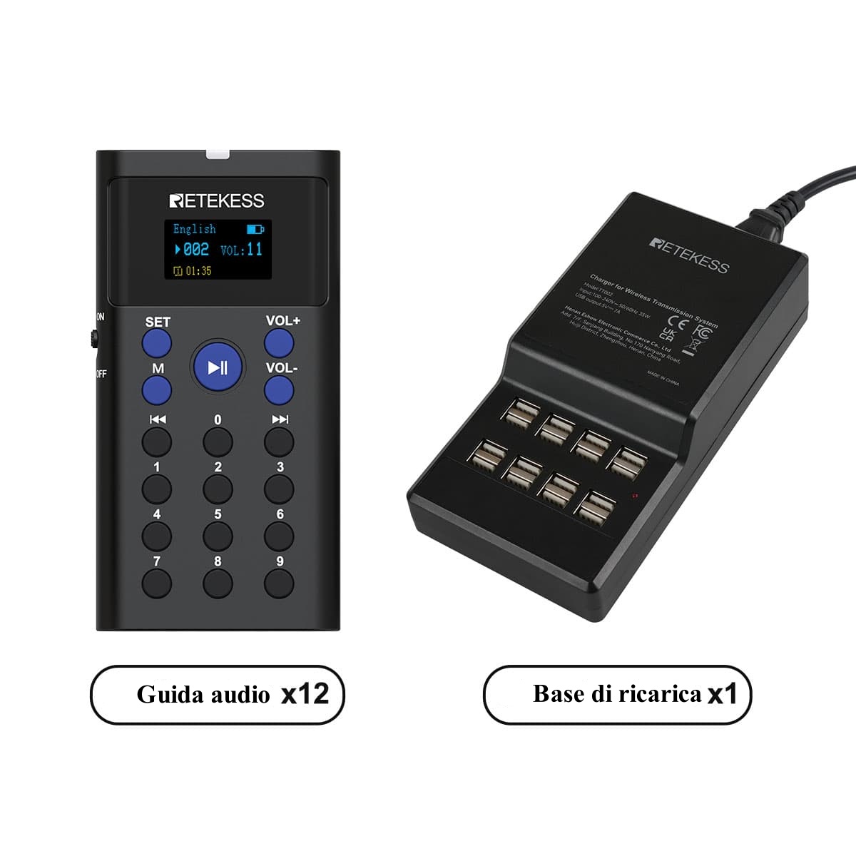 Retekess TT128 Sistema di Tour Autoguidato con Guida Audio e Base di Ricarica a 16 Porte per Musei, Mostre e Fabbriche