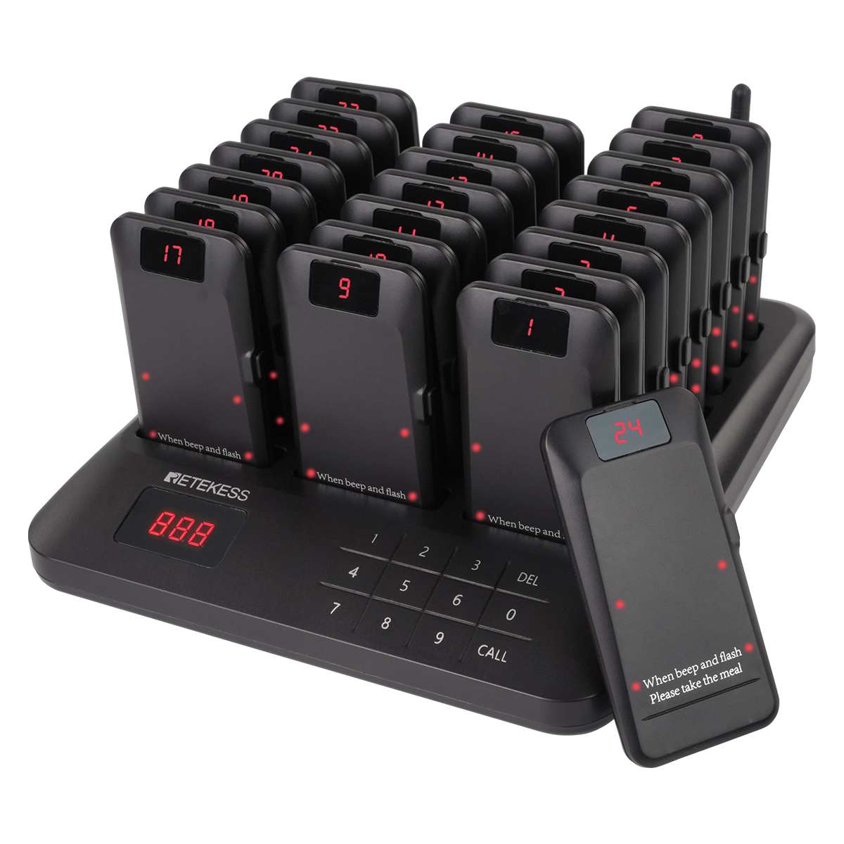Retekess TD157P Sistema Cercapersone per Ospiti di Ristoranti con 24 Cercapersone per Cibo con Avviso Fuori Portata