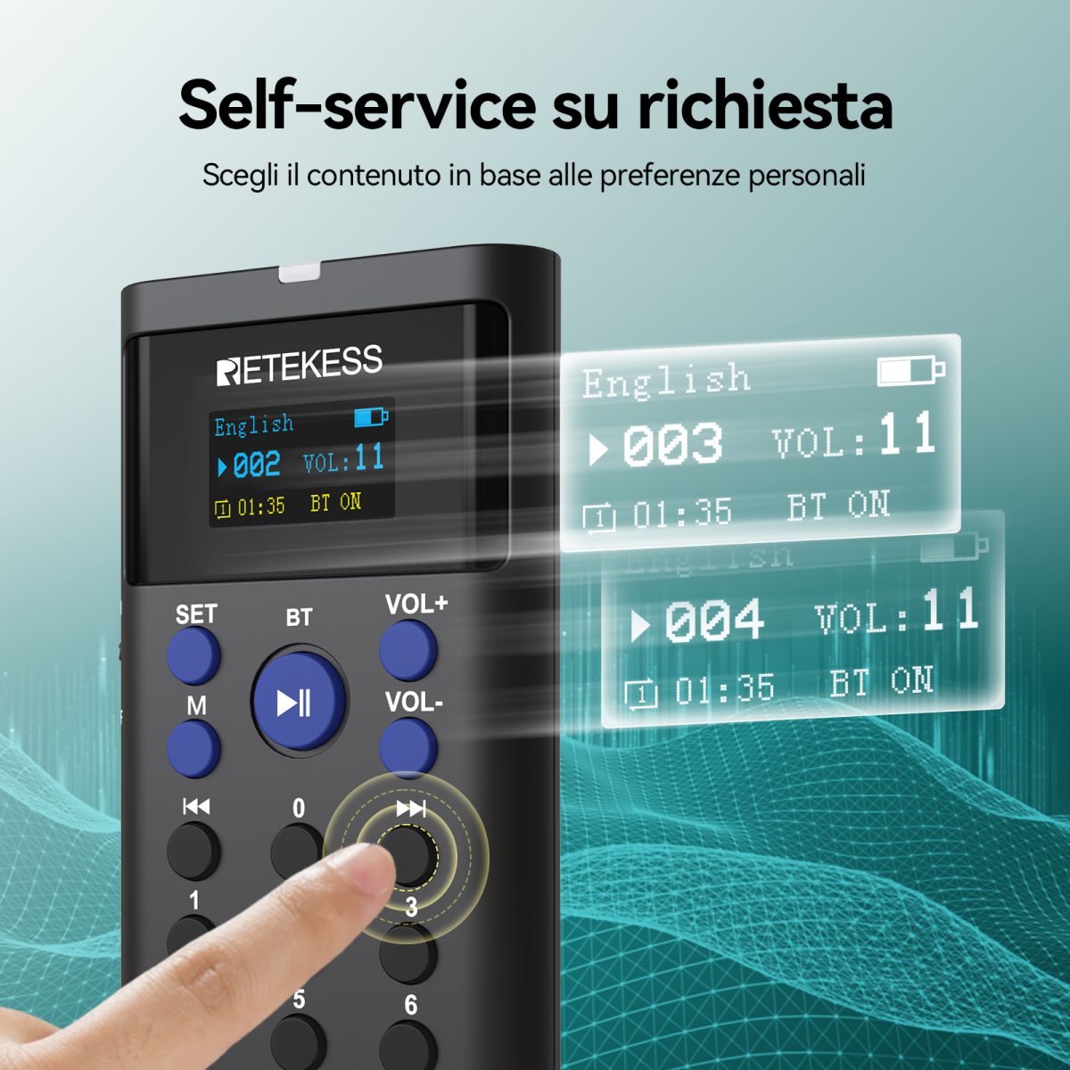 Retekess TT128 Guida Audio Bluetooth Autonoma con Base di Ricarica a 16 Porte per Musei, Esposizioni e Fabbriche