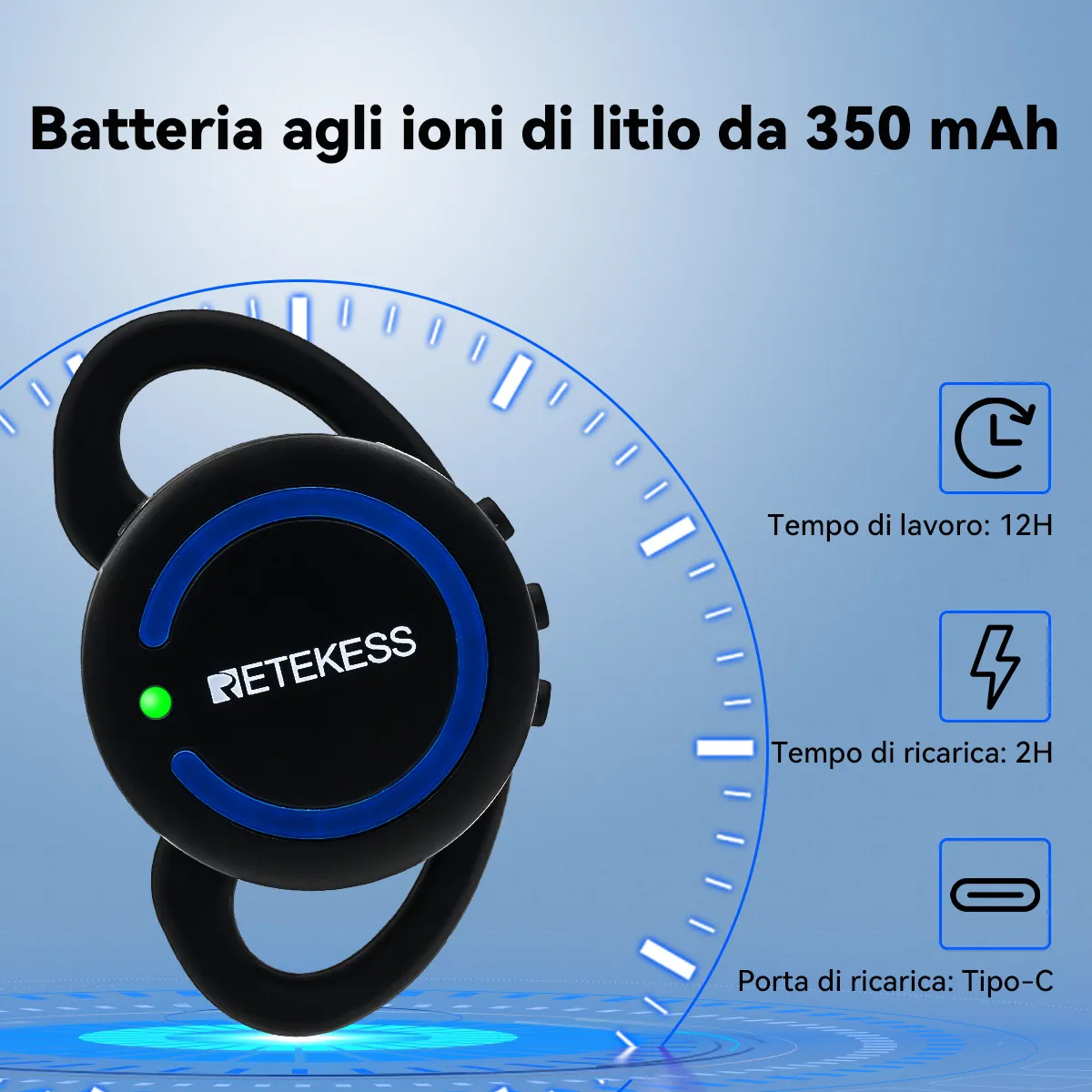 Retekess TT126R Ricevitore con Gancio per l'orecchio per Sistema di Guida Turistica, Adatto per l'orecchio Sinistro e Destro, Comodo da Indossare