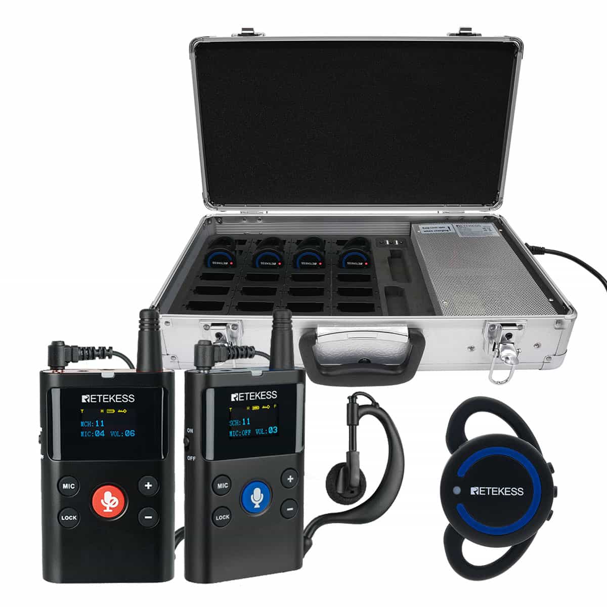 Retekess TT126 TT126R Sistema di Comunicazione Wireless Bidirezionale, Guida Turistica Bidirezionale, Con Box di Ricarica da 28 Slot