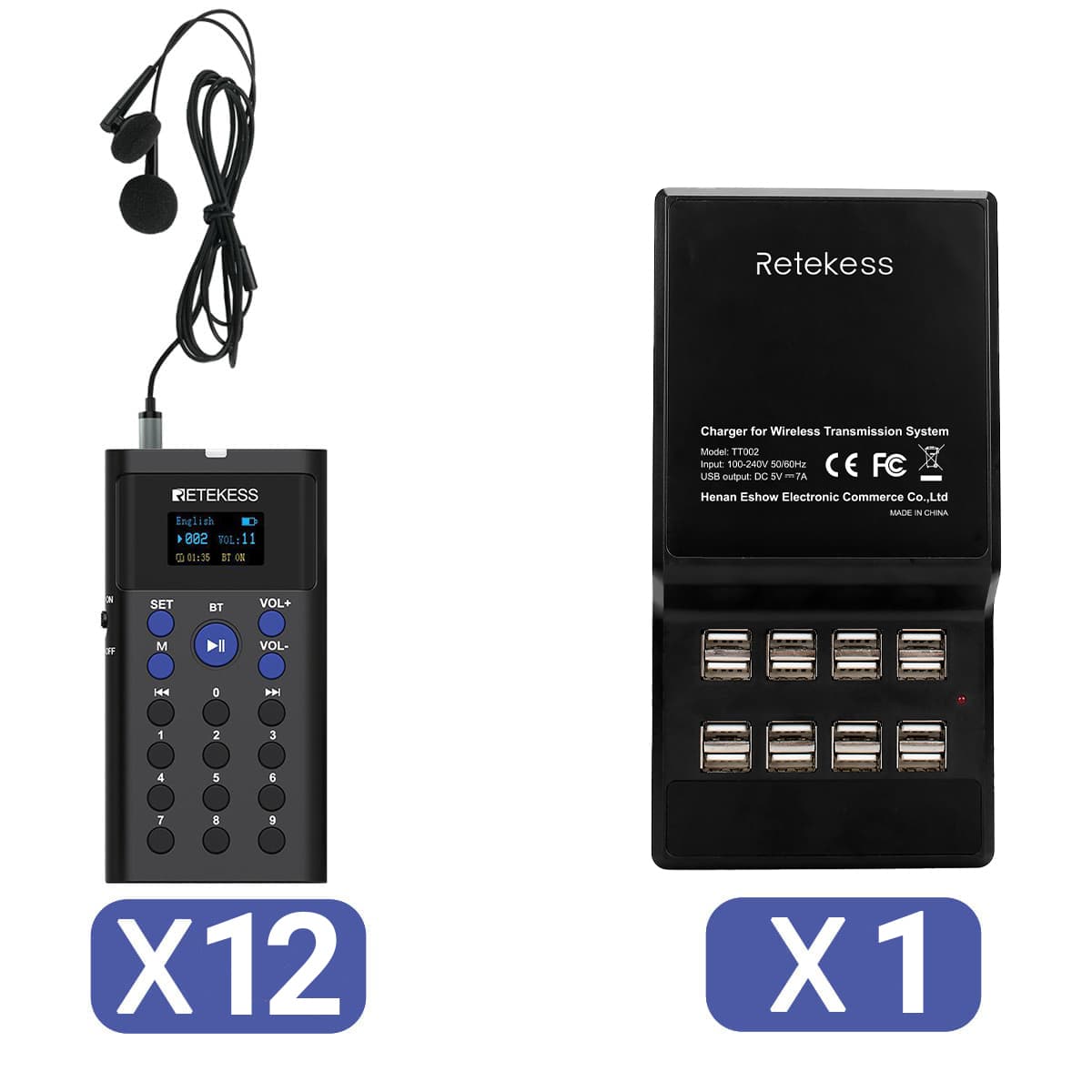 Retekess TT128 Guida Audio Bluetooth Autonoma con Base di Ricarica a 16 Porte per Musei, Esposizioni e Fabbriche