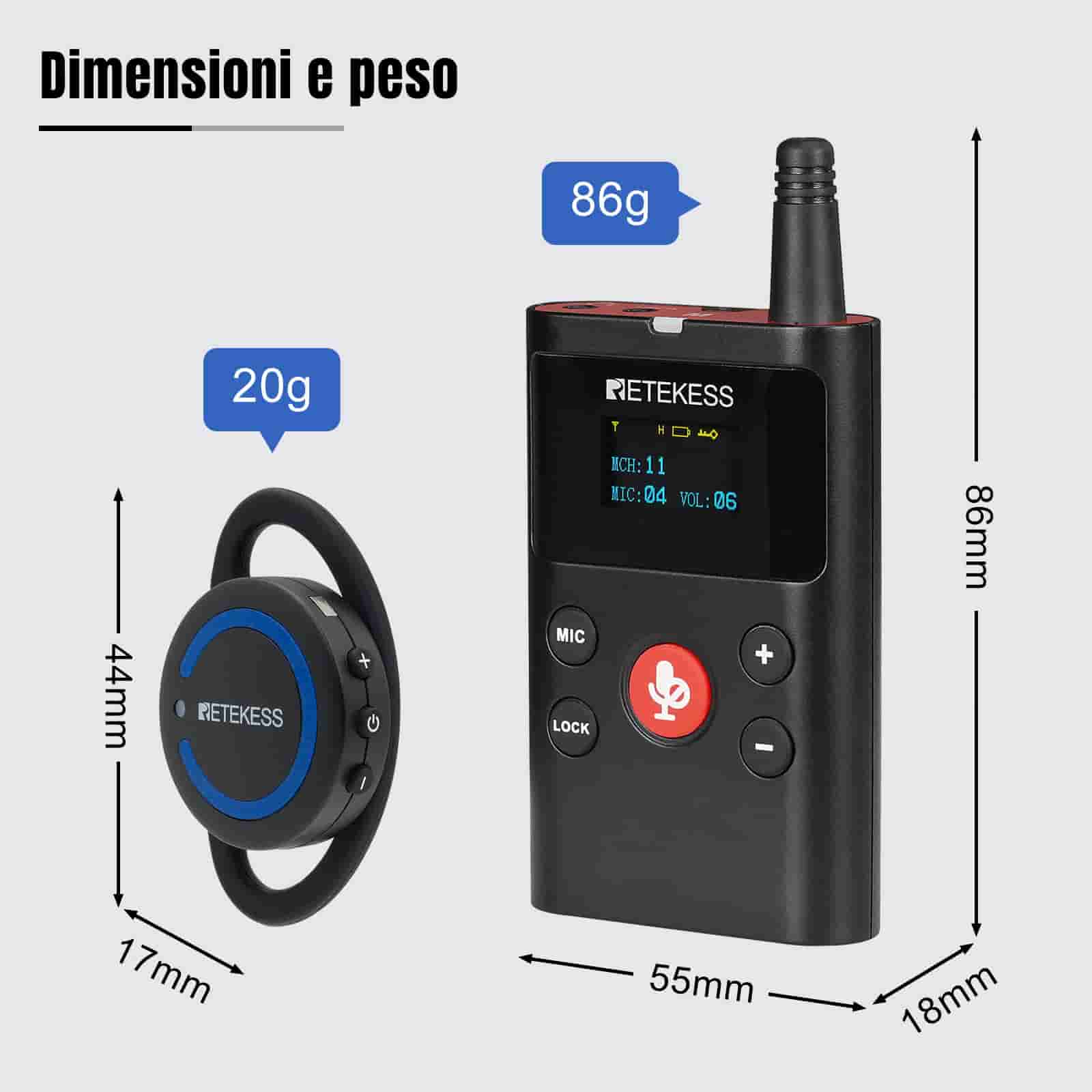 Retekess TT126 TT126R Sistema Digitale di Guida Turistica di Gruppo, Ricevitore Portatile con Gancio per L'orecchio, con Custodia da 48 Slot