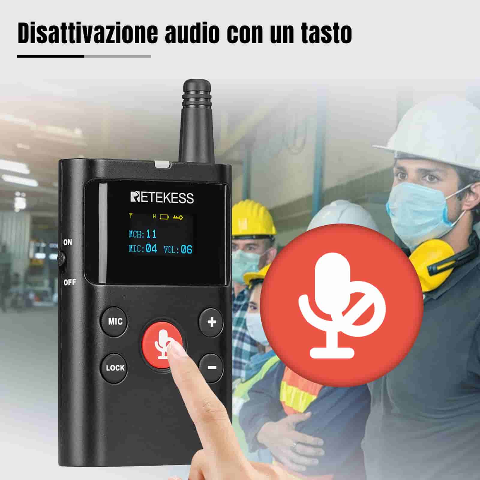 Retekess TT126 TT126R Sistema Digitale di Guida Turistica di Gruppo, Ricevitore Portatile con Gancio per L'orecchio, con Custodia da 48 Slot