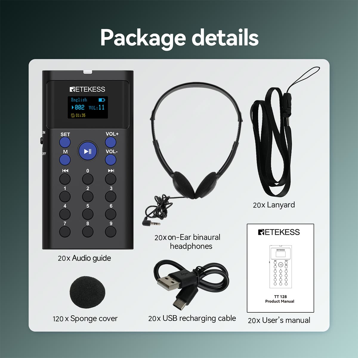 Retekess TT128 Sistema di tour autoguidato Guida audio per musei, sale espositive e luoghi di interesse turistico