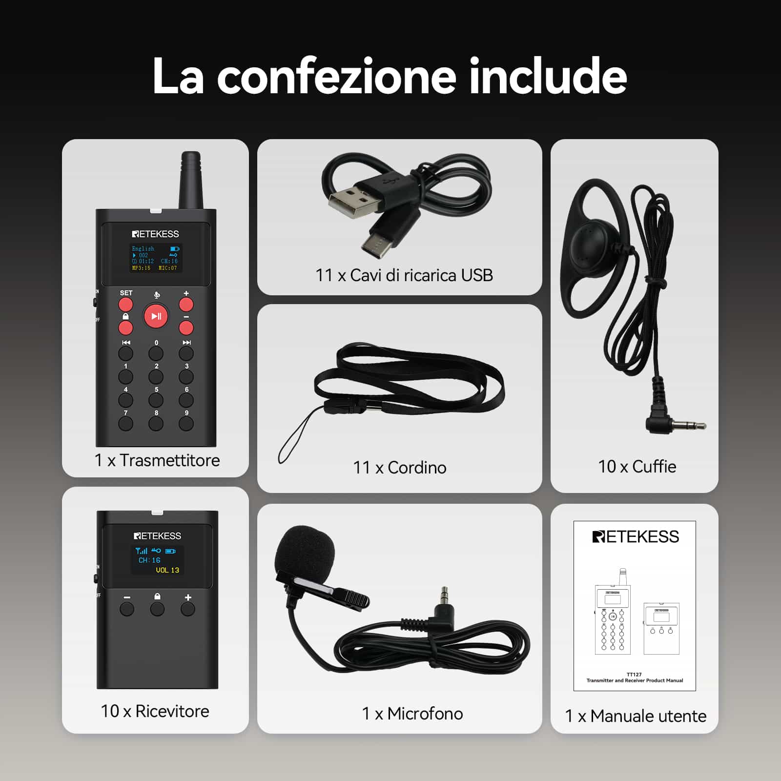 TT127 Sistema di Guida Turistica MP3 con Cuffie Binaurali per Attrazioni Turistiche,Musei e Fabbriche