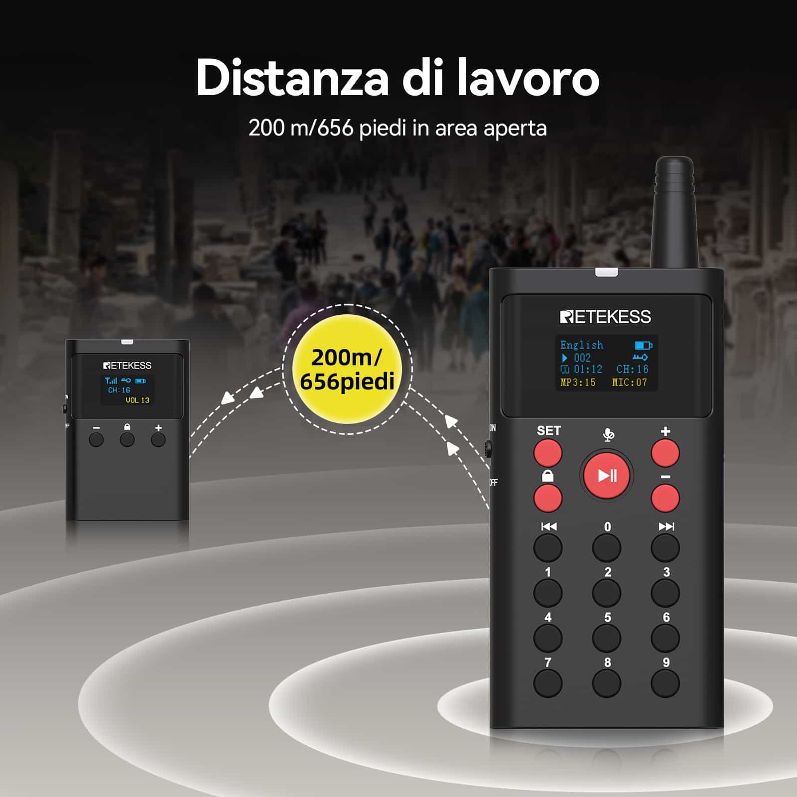 TT127 Sistema di Guida Turistica MP3 con Cuffie Binaurali per Attrazioni Turistiche,Musei e Fabbriche