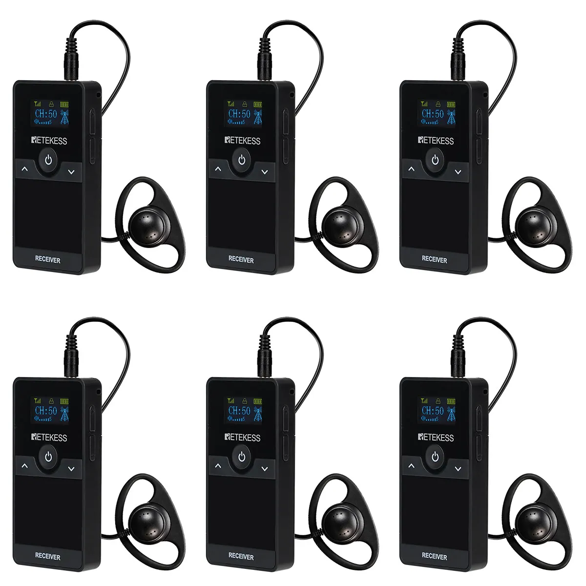 Retekess TT116 Ricevitore del Sistema di Guida di Gruppo UHF con Batteria Ricaricabile Rimovibile