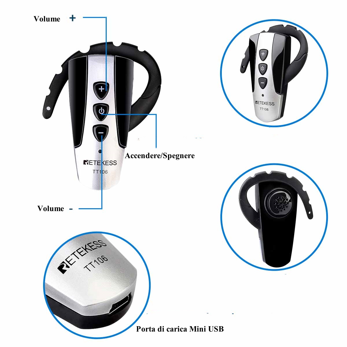 Retekess TT106 Sistema Di Auricolari per Guide Turistiche Per Visite Di Gruppo e Visite in Fabbrica, Ricevitore Wireless d Archetto Auricolare Con Supporto Per Due Trasmettitori