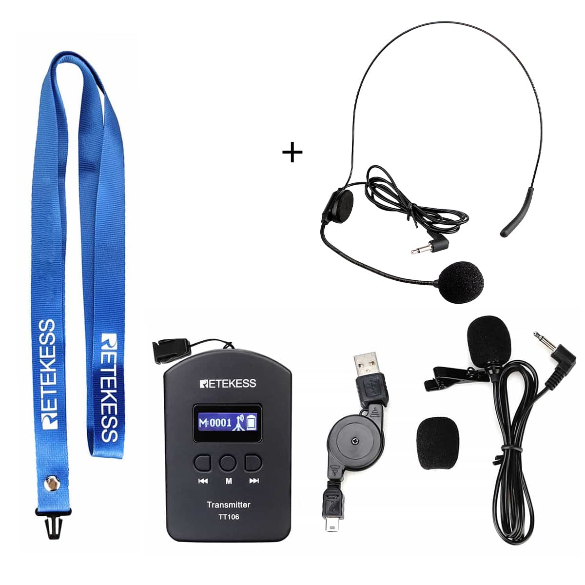 Retekess TT106 Sistema Di Auricolari per Guide Turistiche Per Visite Di Gruppo e Visite in Fabbrica, Ricevitore Wireless d Archetto Auricolare Con Supporto Per Due Trasmettitori