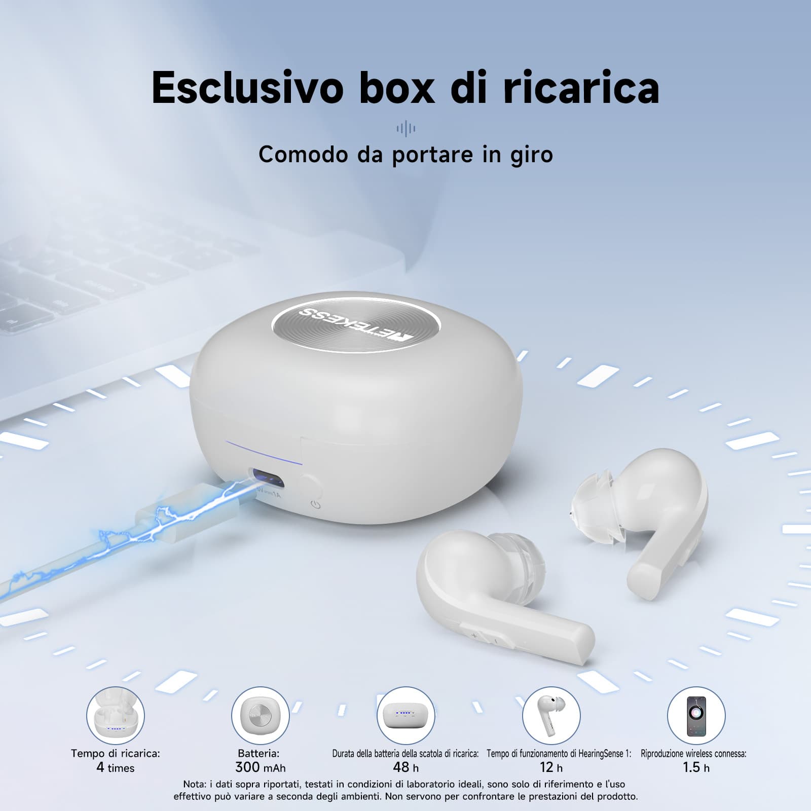 Apparecchio Acustico TWS Bluetooth, Conveniente, Autoadattante e da Banco