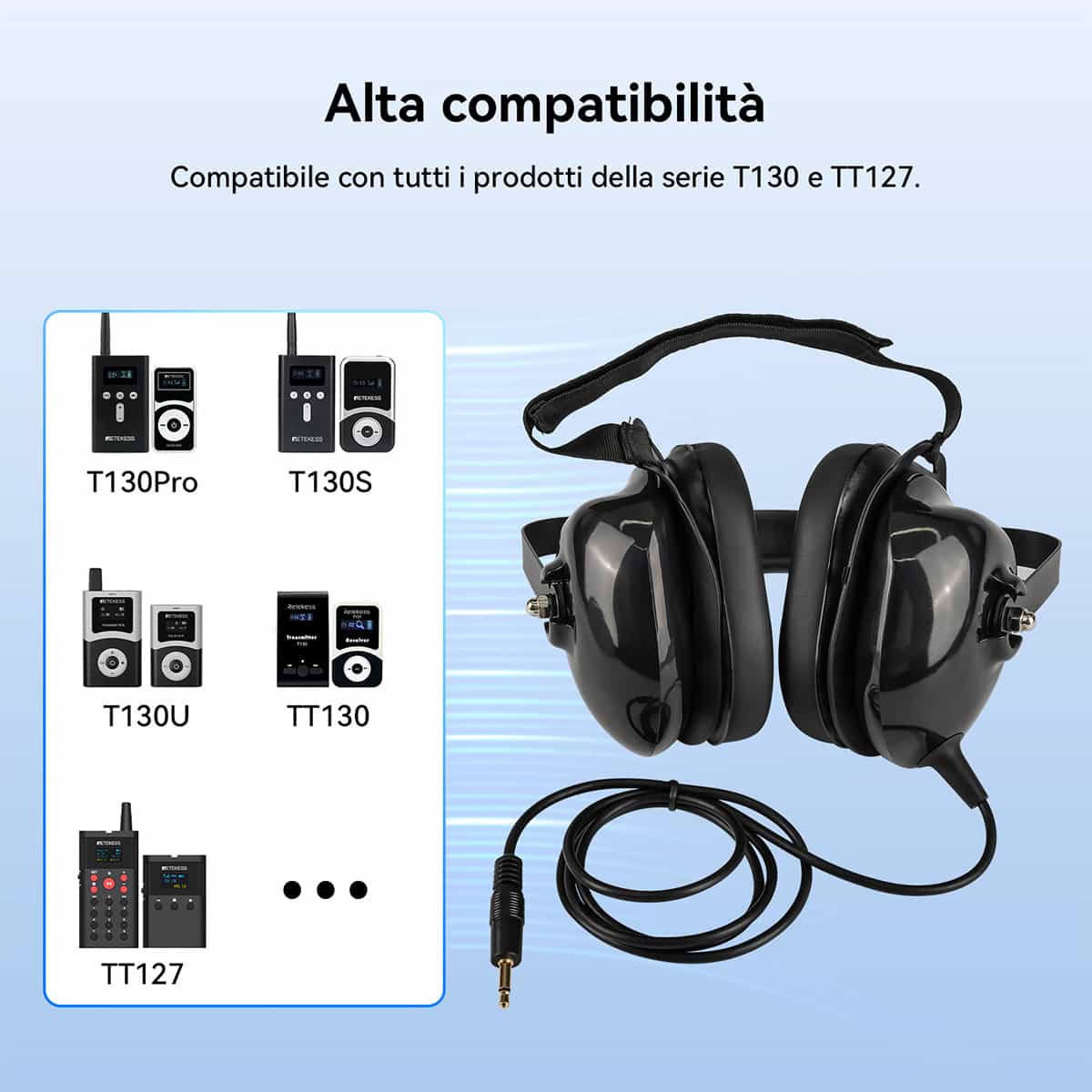 TT034 Cuffie Over-ear con Cancellazione del Rumore di Fabbrica per Sistemi di Guida Turistica Wireless