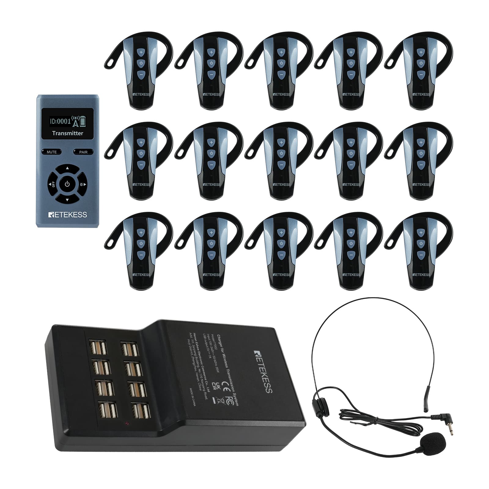 Ricevitore con gancio auricolare per sistema di guida turistica wireless Retekess TT106S