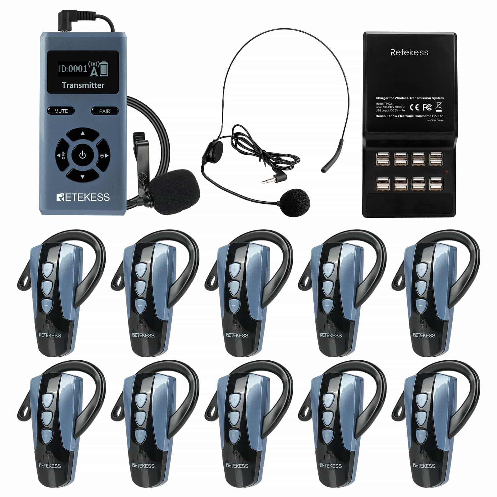 Ricevitore con gancio auricolare per sistema di guida turistica wireless Retekess TT106S