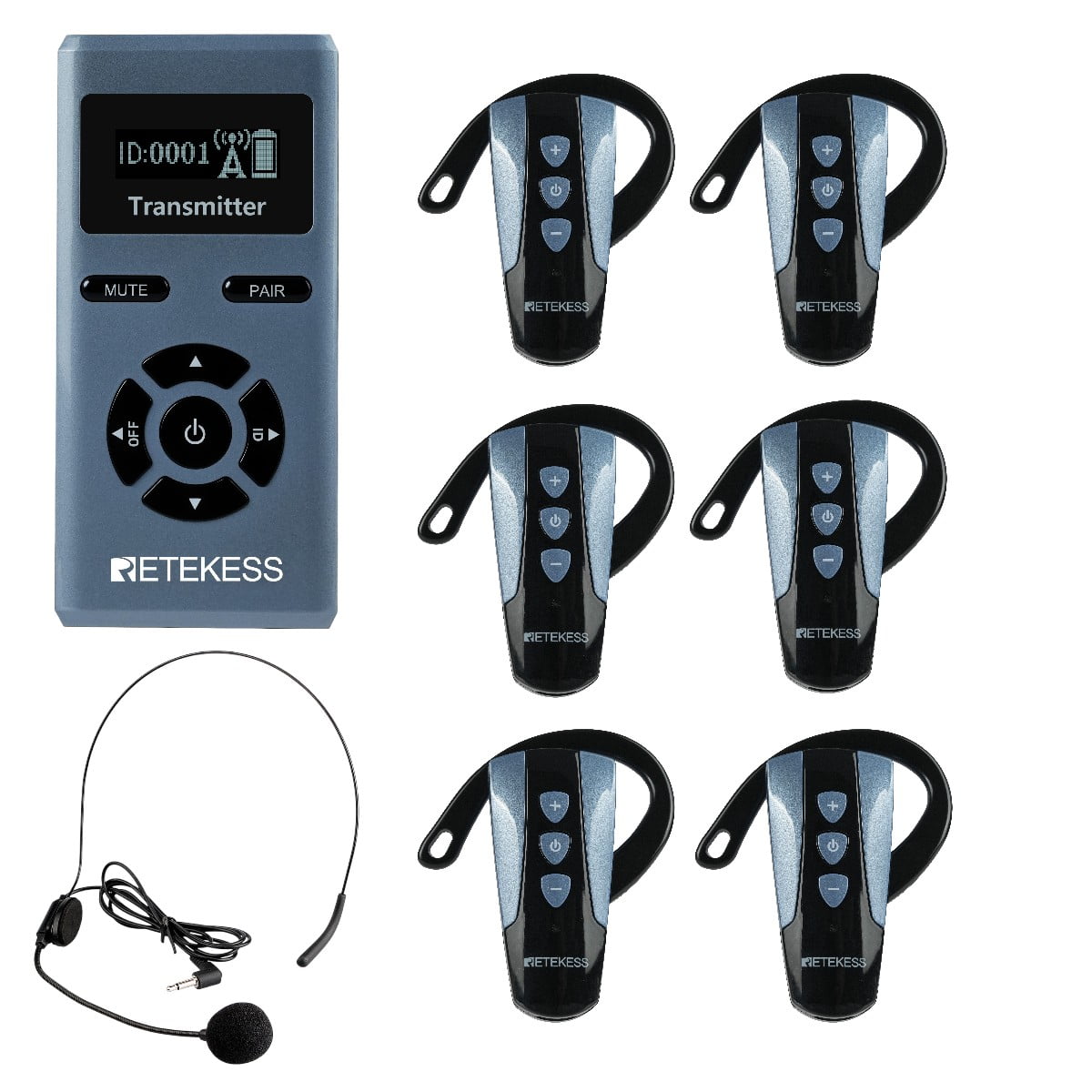 Ricevitore con gancio auricolare per sistema di guida turistica wireless Retekess TT106S