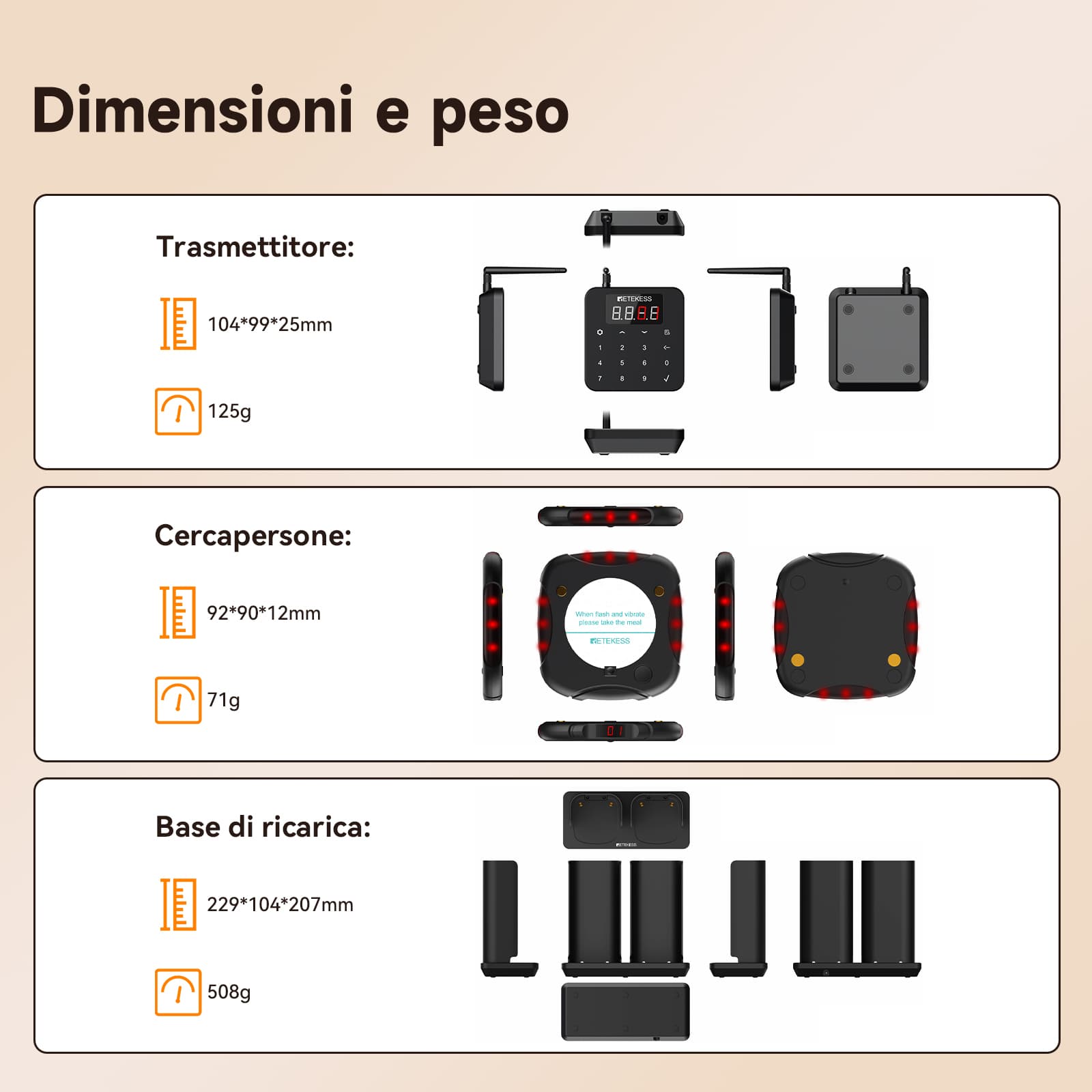 Sistema di Chiamata per Ristoranti Anti-ribaltamento ad Alta Capacità TD186
