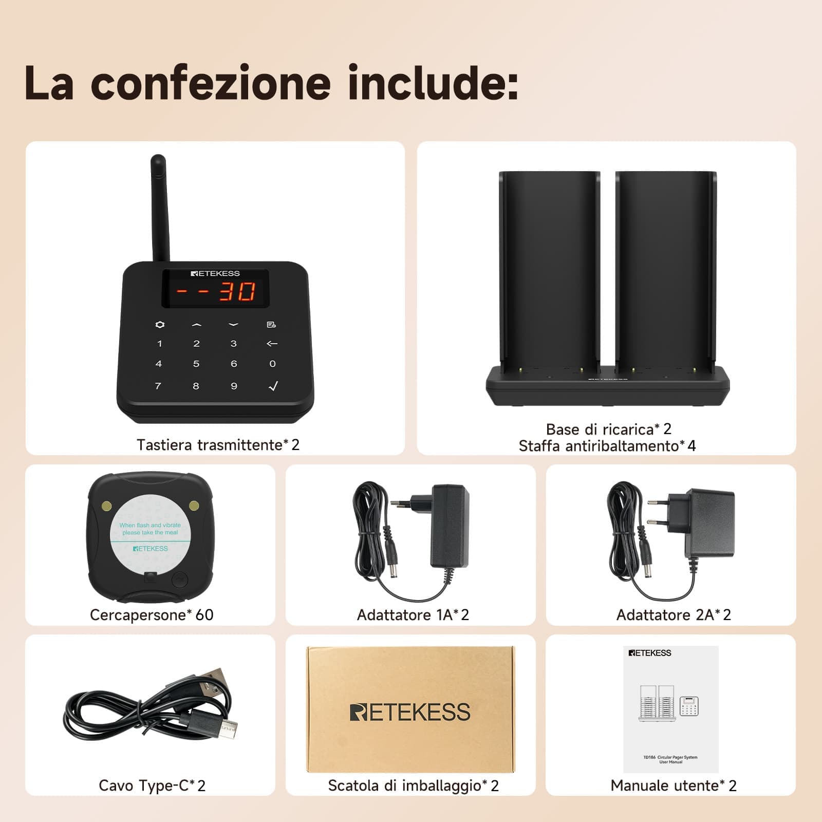 TD186 Cercapersone per ristoranti con design antidumping diviso