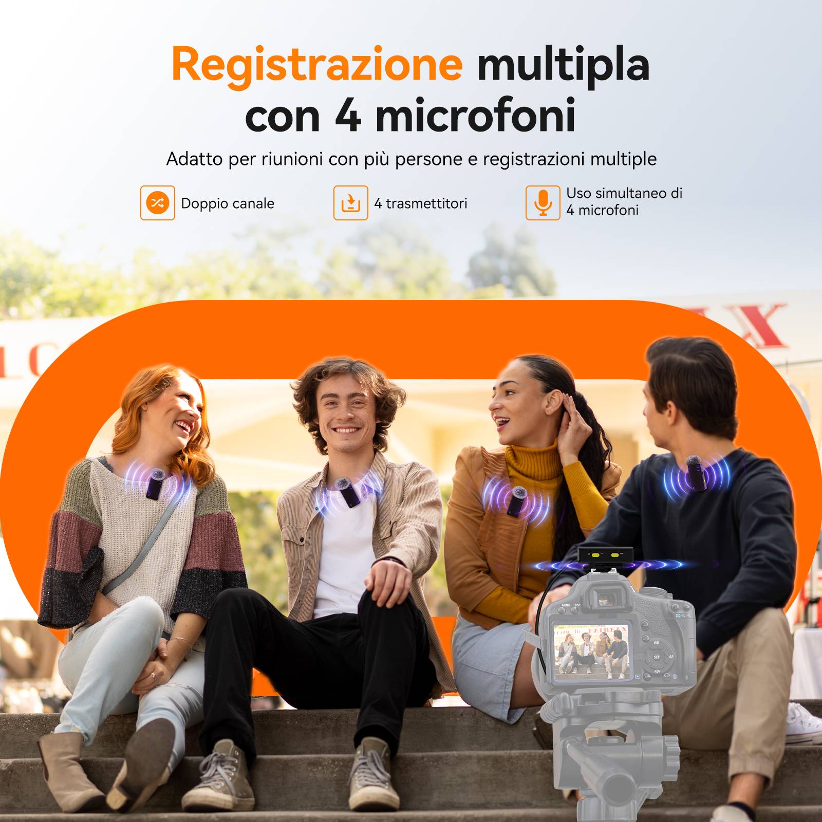 Microfono Lavalier Wireless SVMic D4 con Quattro Trasmettitori, Ideale per Interviste, Riunioni e Streaming Live, Compatibile con TA003, T130U, T130P e TC202
