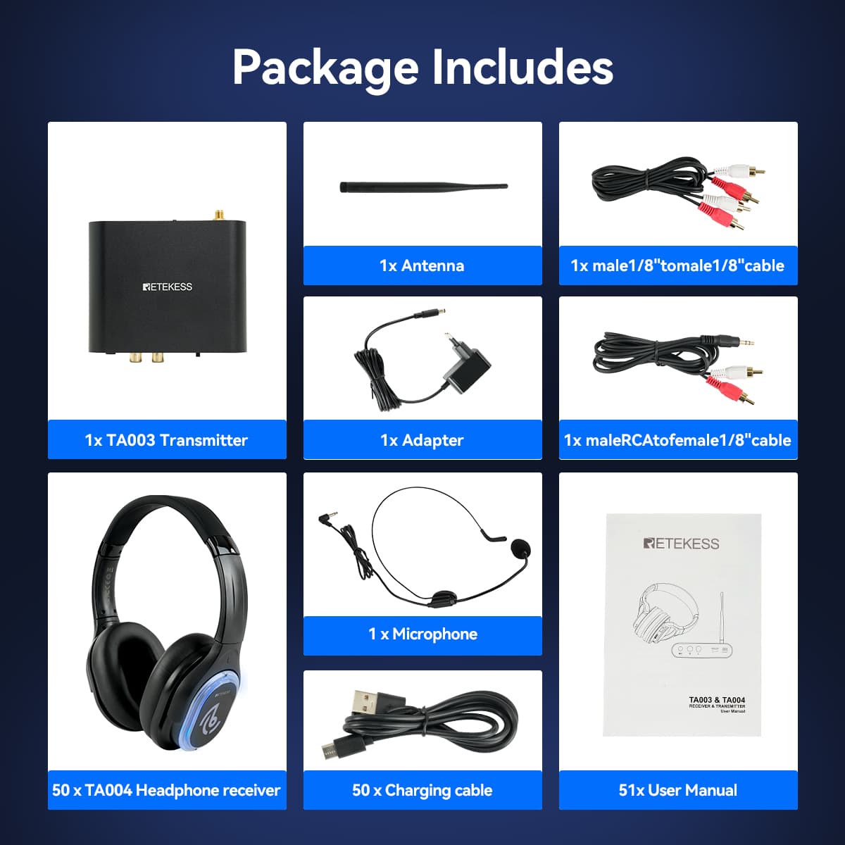 TA003 TA004 Sistema Silent Disco, Qualità Audio Hi-Fi Professionale, 3 Canali, Adatto per Meditazione, Feste, Corsi, Club, Bar e DJ