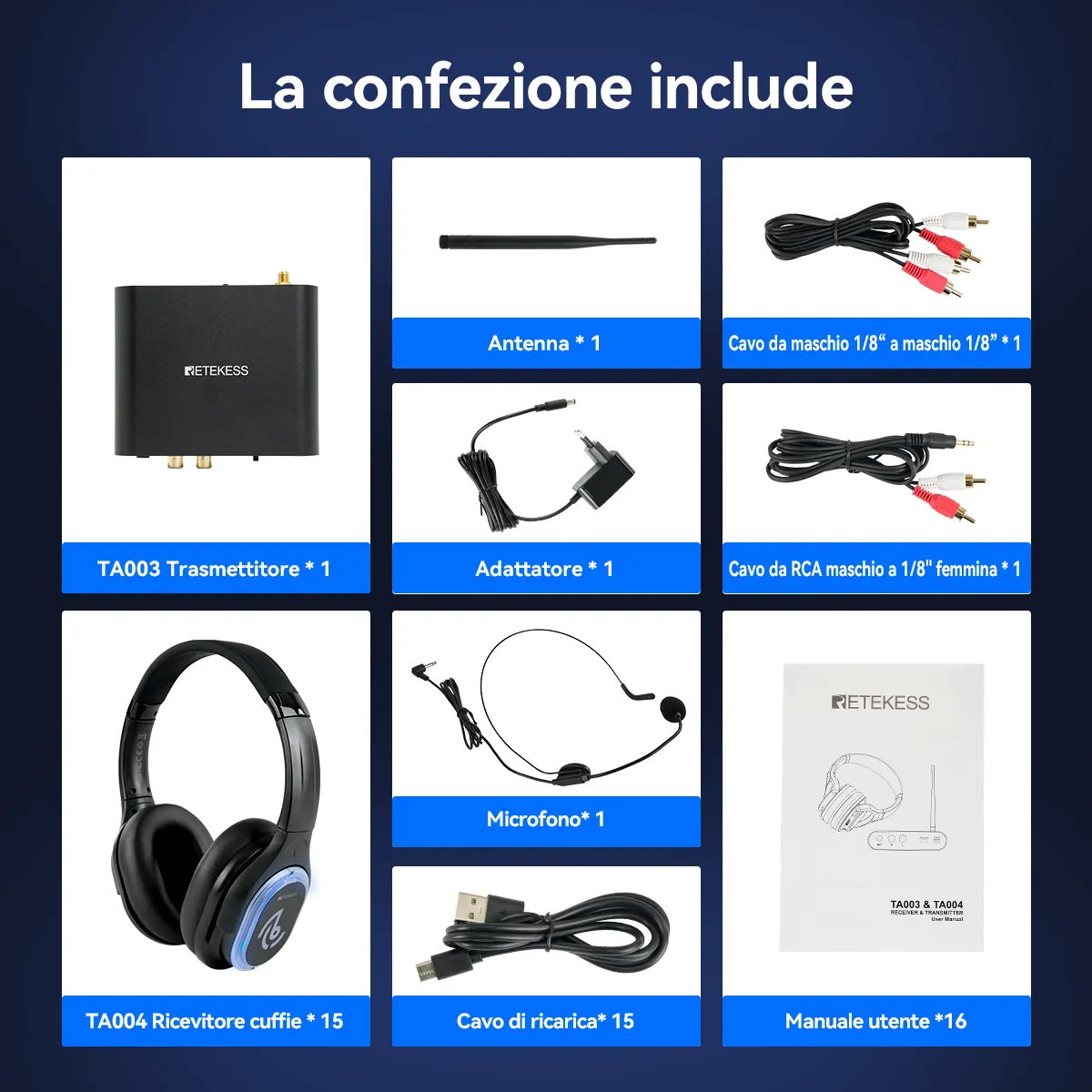 TA003 TA004 Sistema Silent Disco, Qualità Audio Hi-Fi Professionale, 3 Canali, Adatto per Meditazione, Feste, Corsi, Club, Bar e DJ