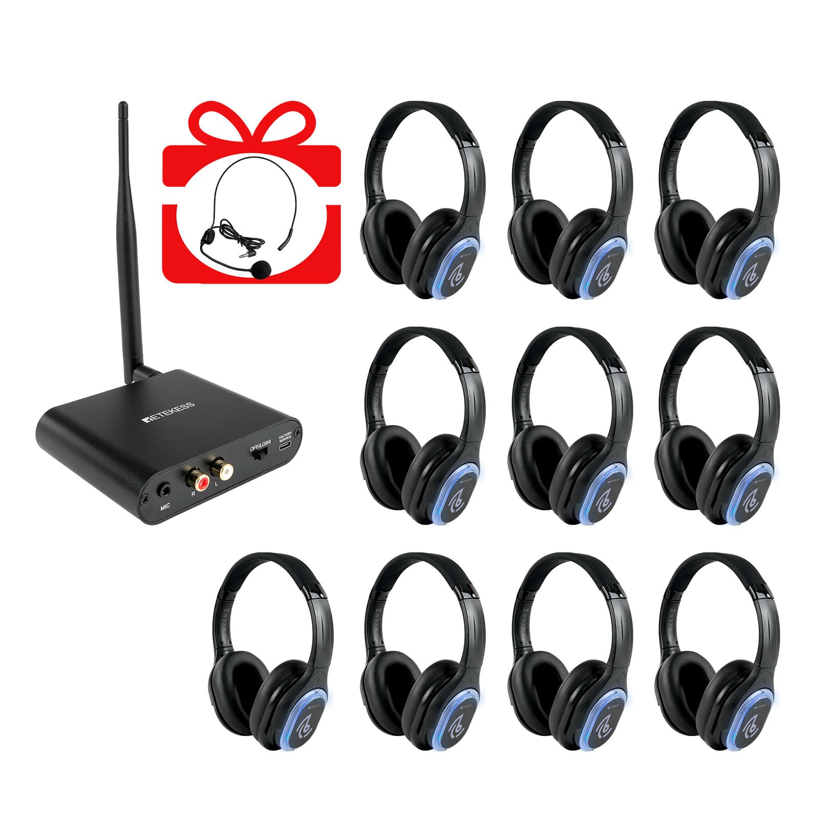 TA003 TA004 Sistema Silent Disco, Qualità Audio Hi-Fi Professionale, 3 Canali, Adatto per Meditazione, Feste, Corsi, Club, Bar e DJ