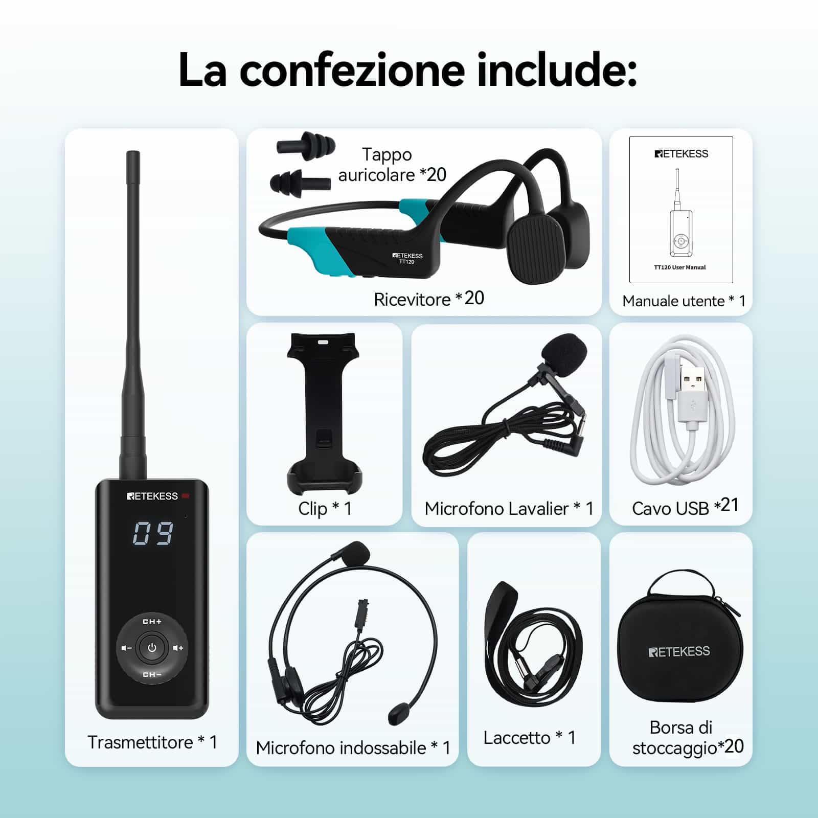 Retekess TT120 Cuffie Conduzione Ossea IP68 Impermeabili per Nuoto, Surf, Corsa