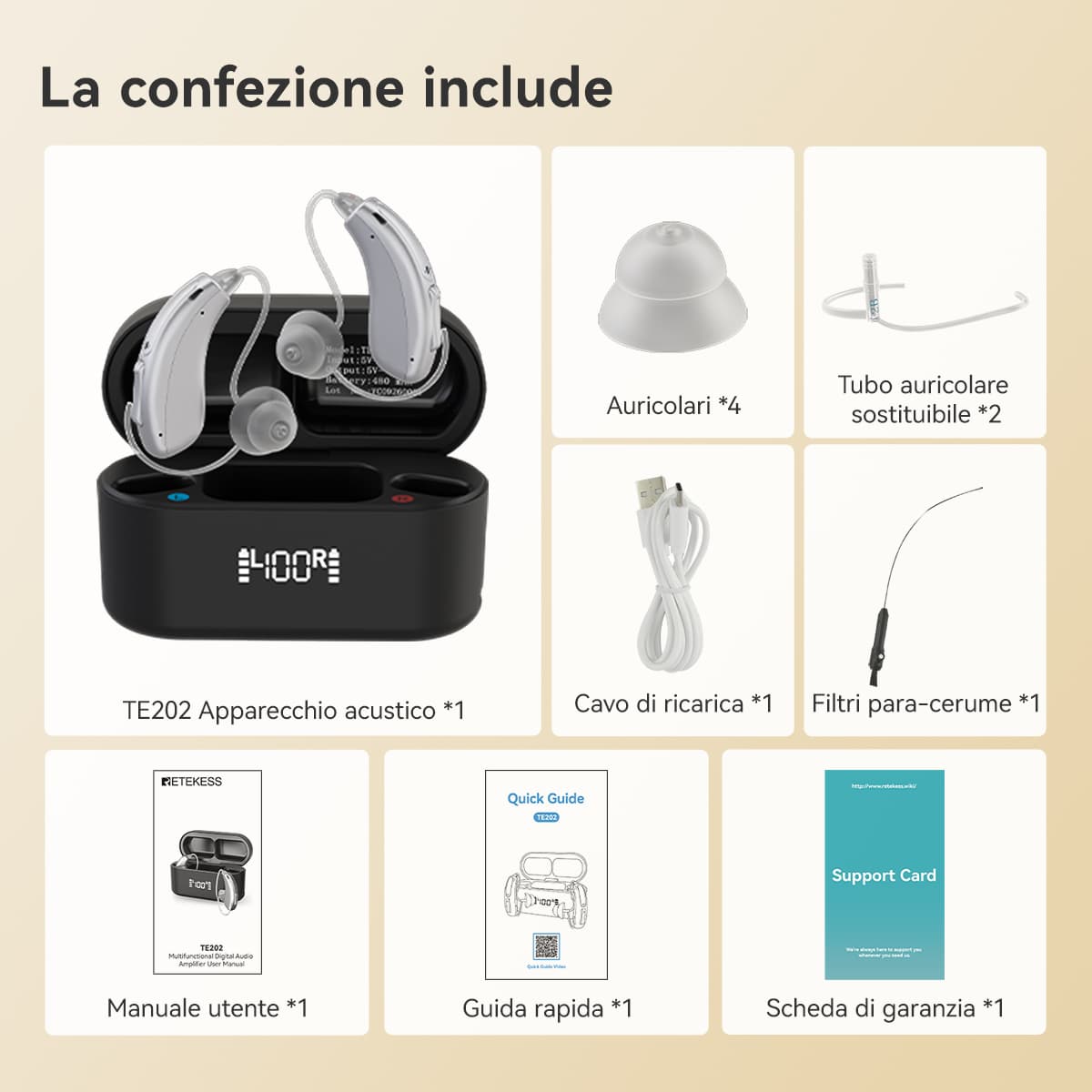 TE202 Apparecchio Acustico Ricaricabile con Mascheramento dell’Acufene per Ipoacusia Lieve-Moderata