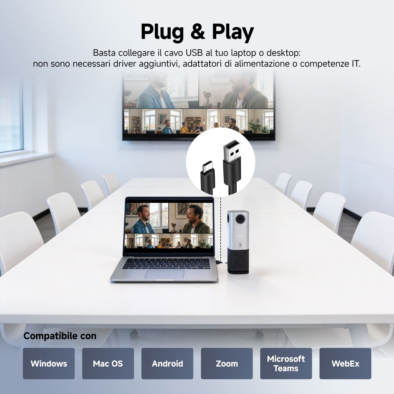 SVN A1 Sistema di Telecamera per Conferenze Intelligente All-in-One per Sale Riunioni Piccole e Private