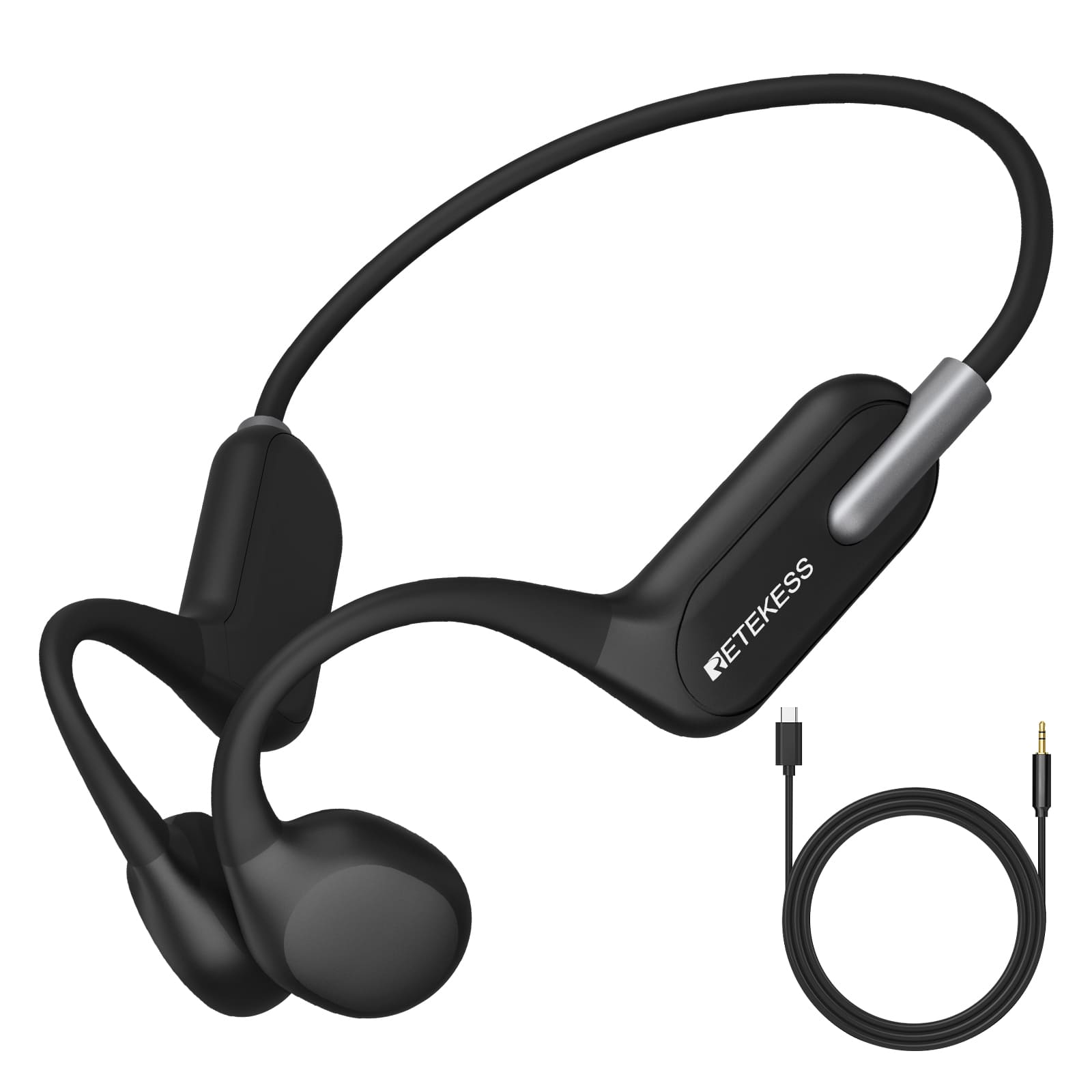 Cuffia Bluetooth A Conduzione Ossea Con Gancio Auricolare - Wireless, Impermeabile IPX5, 90mAh, 5-6 Ore Di Chiamate, Leggera E Comoda Per Sport E Lavoro (Nero)
