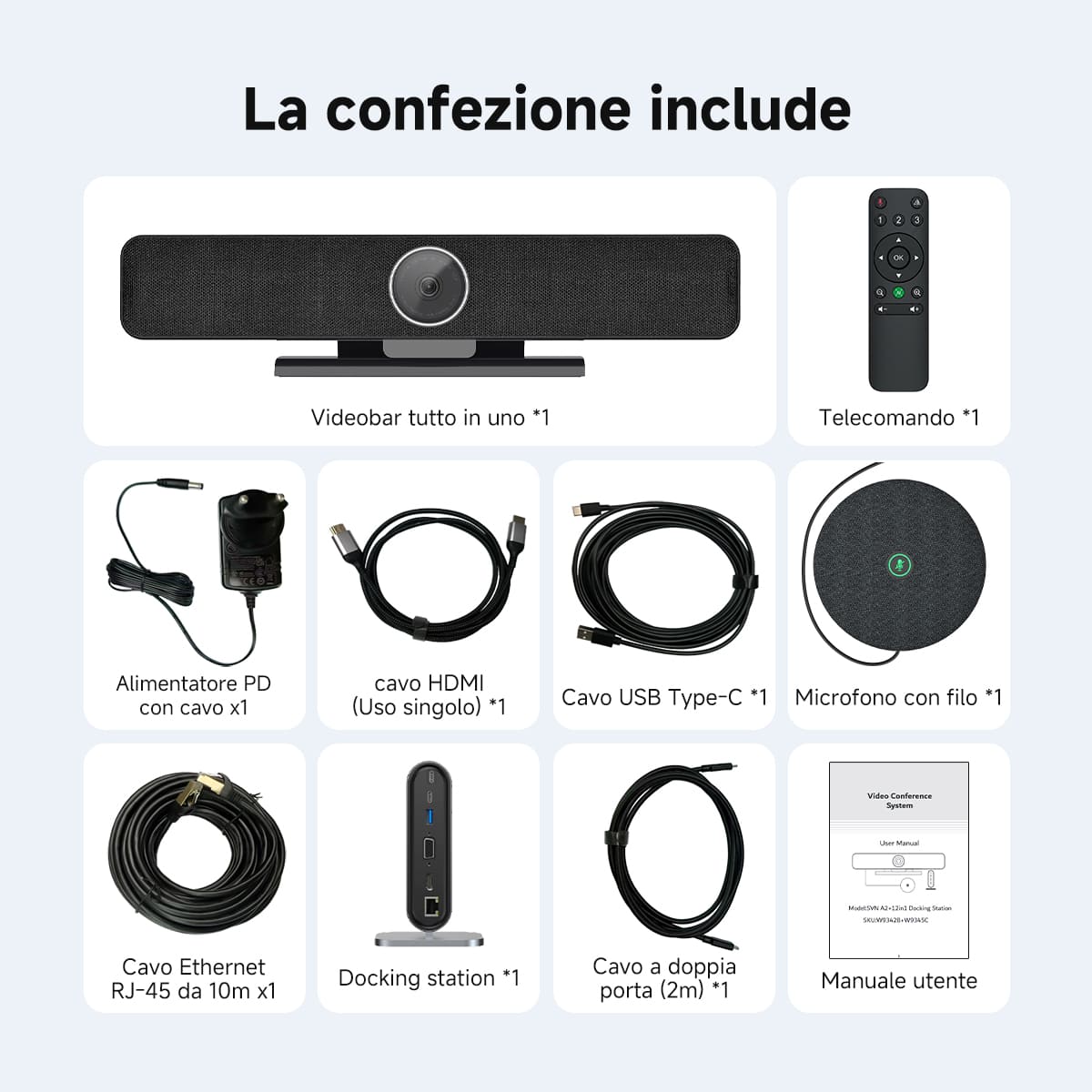 SVN A2 Sistema di Videoconferenza All-in-One 4K HD con IA per Sale Riunioni di Piccole e Medie Dimensioni