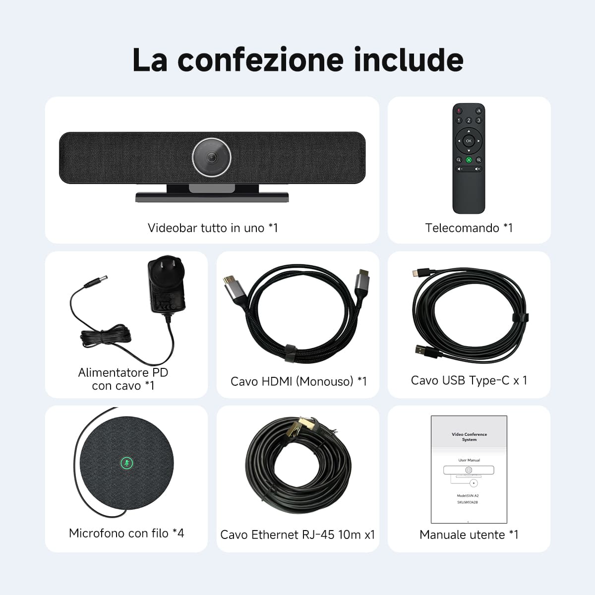 SVN A2 Sistema di Videoconferenza All-in-One 4K HD con IA per Sale Riunioni di Piccole e Medie Dimensioni