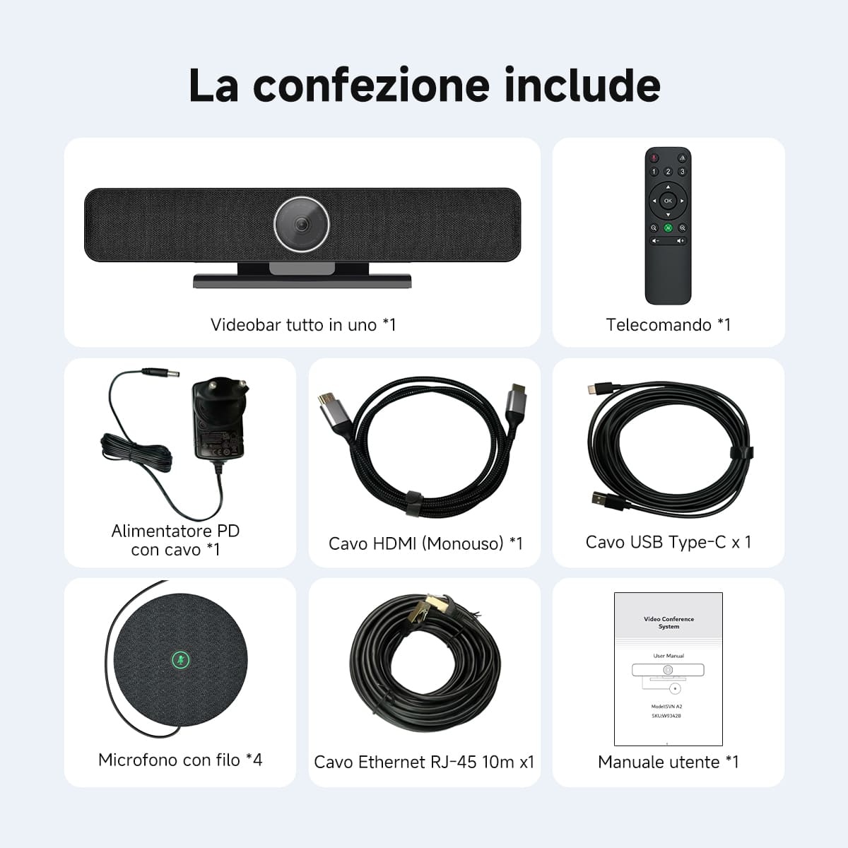 SVN A2 Sistema di Videoconferenza All-in-One 4K HD con IA per Sale Riunioni di Piccole e Medie Dimensioni