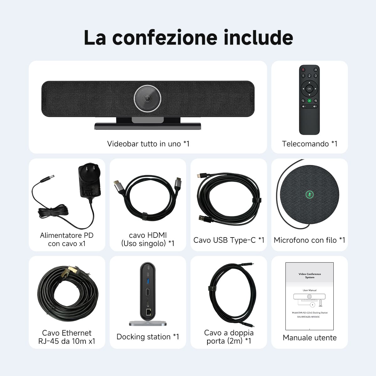 SVN A2 Sistema di Videoconferenza All-in-One 4K HD con IA per Sale Riunioni di Piccole e Medie Dimensioni