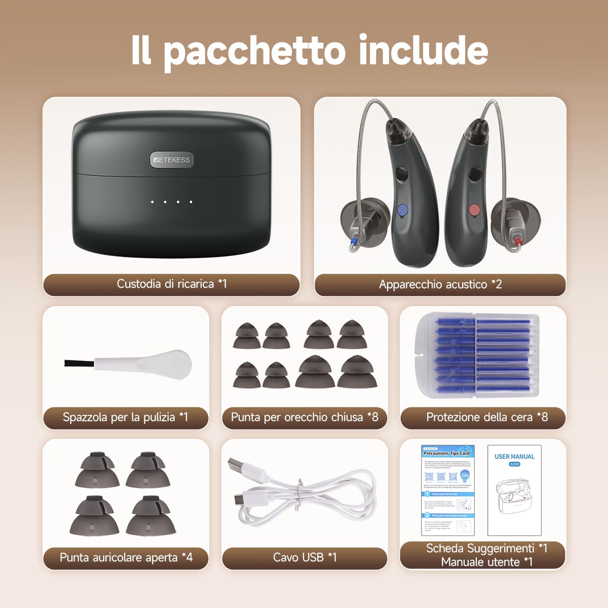 TE105 Apparecchio Acustico CIC IP68 Impermeabile con Bluetooth e Supporto App per Perdite Uditive da Moderate a Gravi