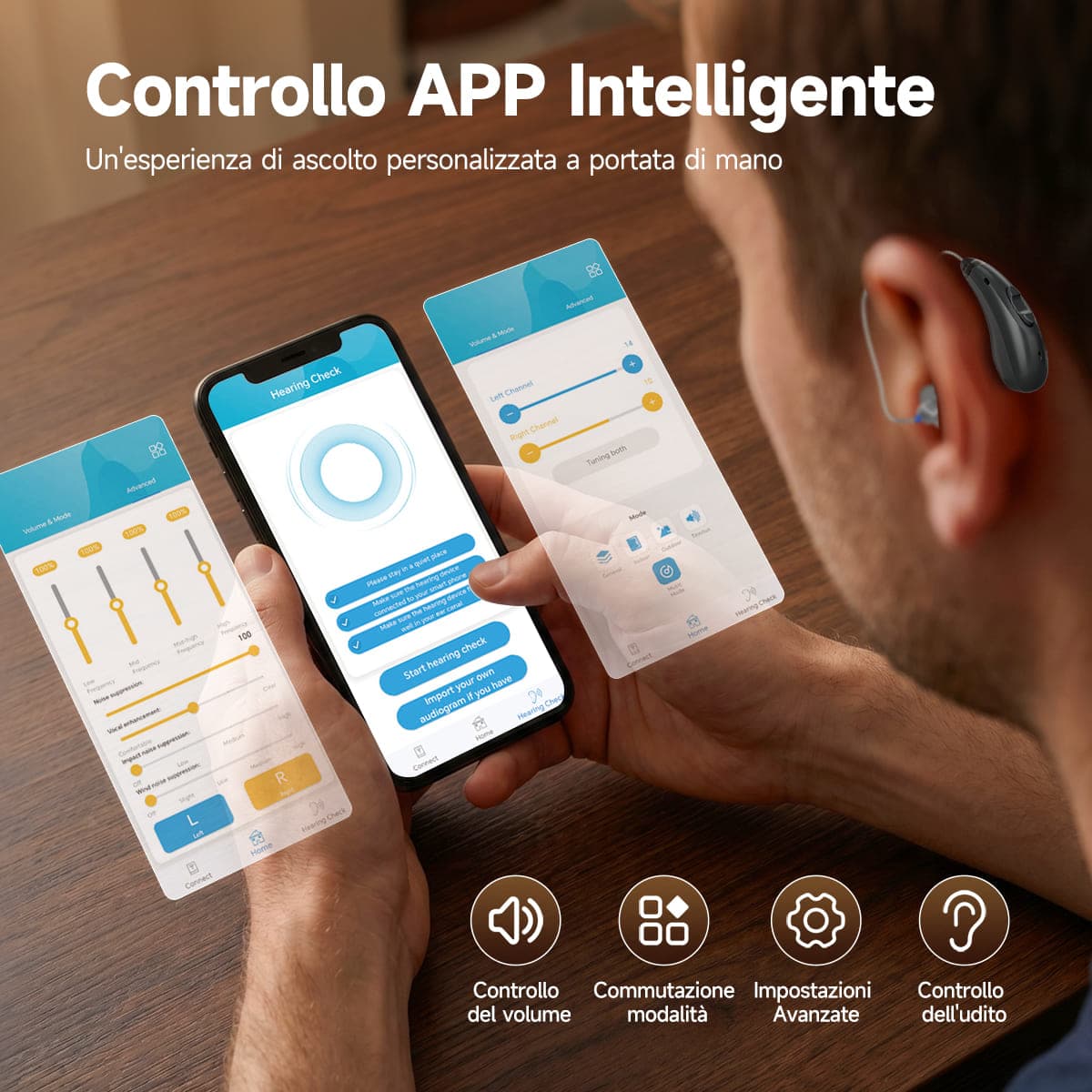 TE105 Apparecchio Acustico CIC IP68 Impermeabile con Bluetooth e Supporto App per Perdite Uditive da Moderate a Gravi