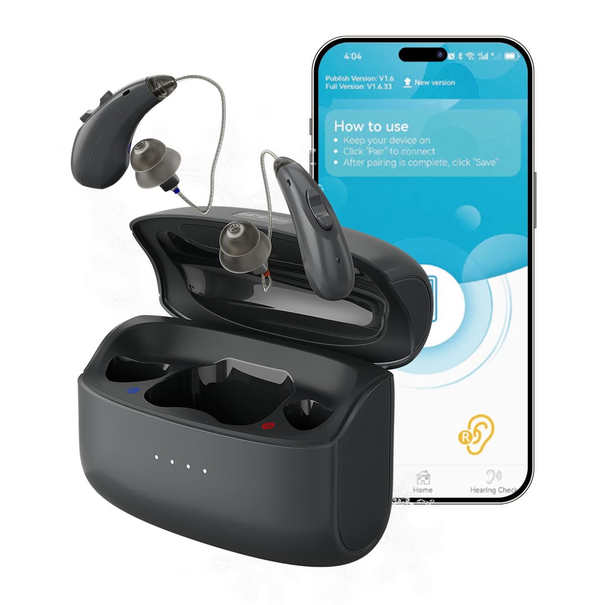 TE105 Apparecchio Acustico CIC IP68 Impermeabile con Bluetooth e Supporto App per Perdite Uditive da Moderate a Gravi