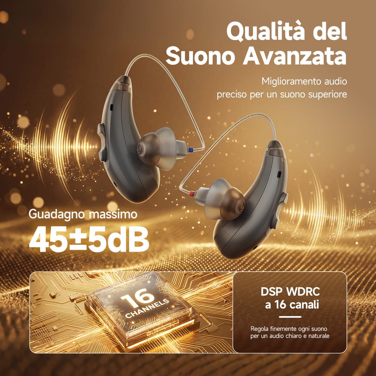 TE105 Apparecchio Acustico CIC IP68 Impermeabile con Bluetooth e Supporto App per Perdite Uditive da Moderate a Gravi