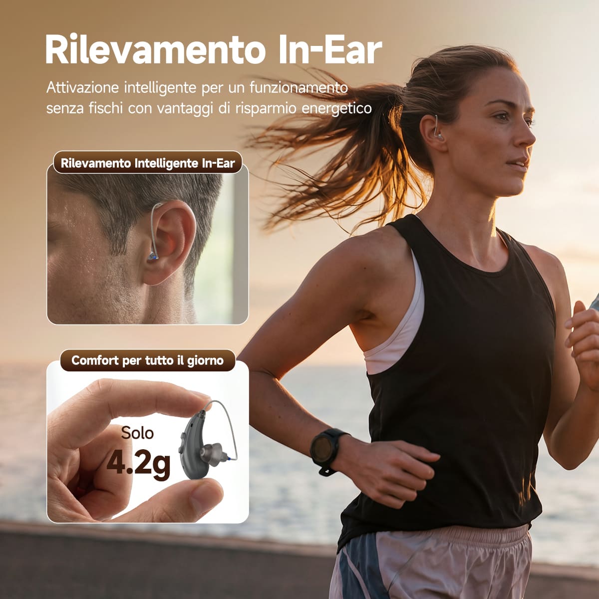 TE105 Apparecchio Acustico CIC IP68 Impermeabile con Bluetooth e Supporto App per Perdite Uditive da Moderate a Gravi