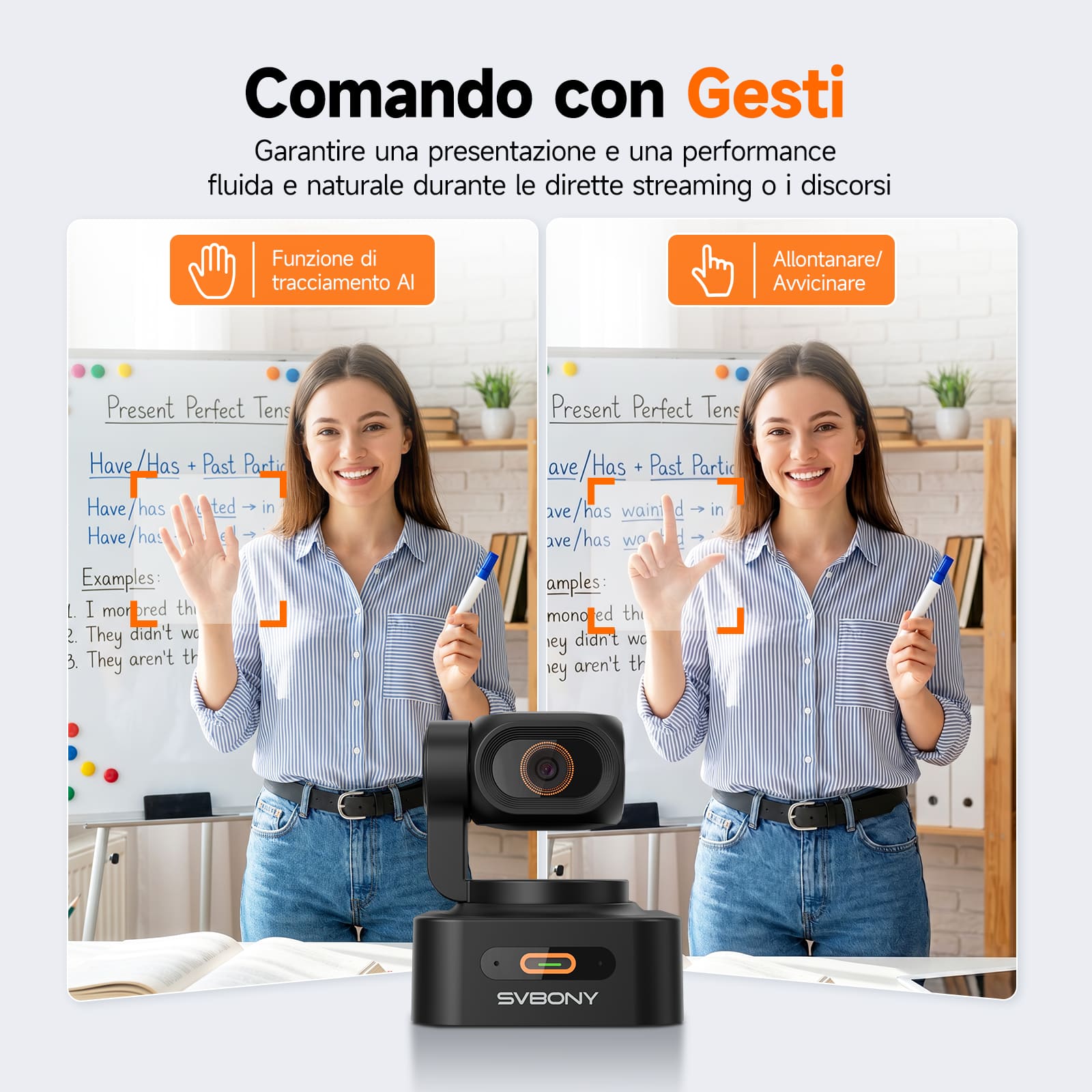 SVN W2 Telecamera PTZ Smart 4K con IA, Zoom 6X, Microfono Integrato e Controllo Gestuale
