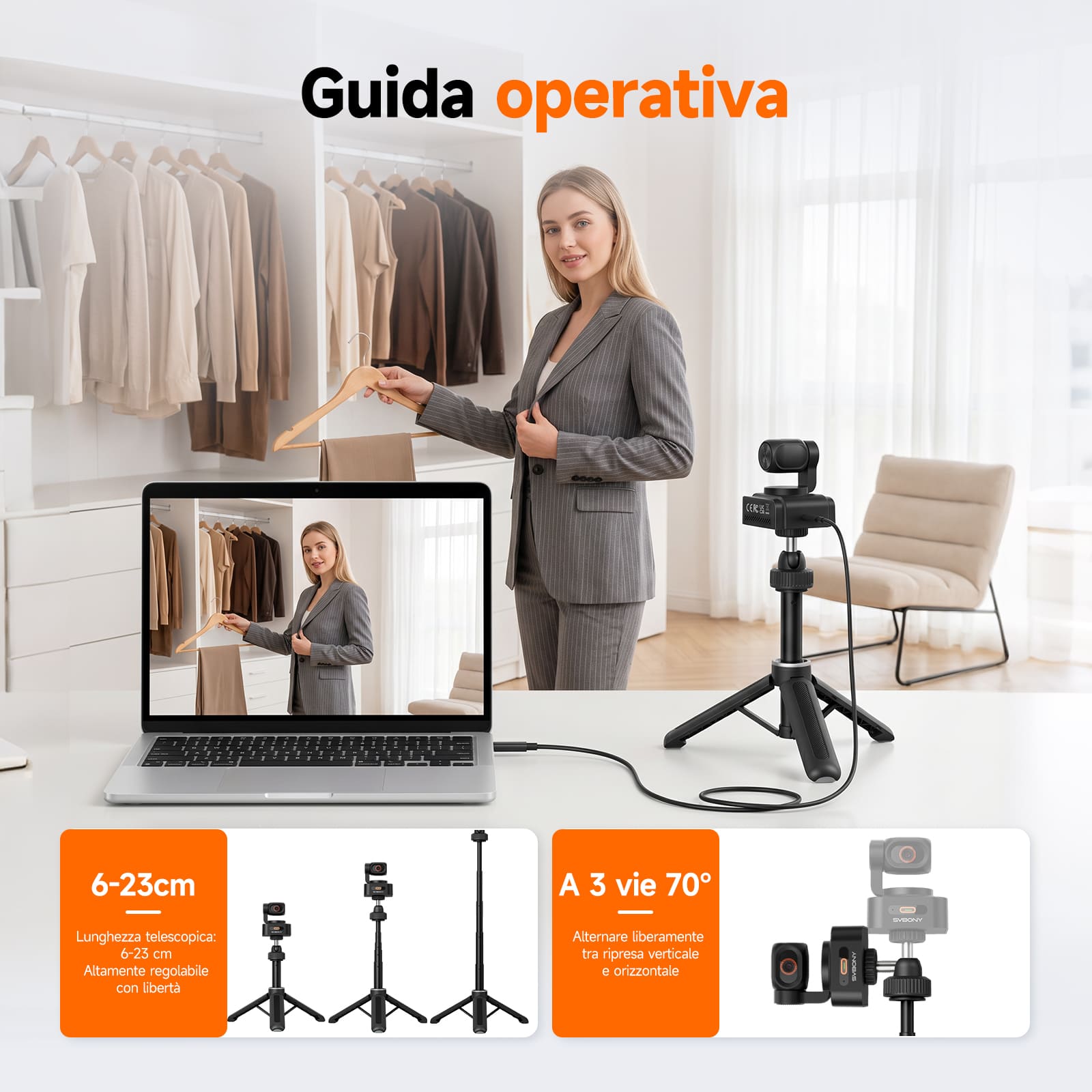 SVN W2 Telecamera PTZ Smart 4K con IA, Zoom 6X, Microfono Integrato e Controllo Gestuale