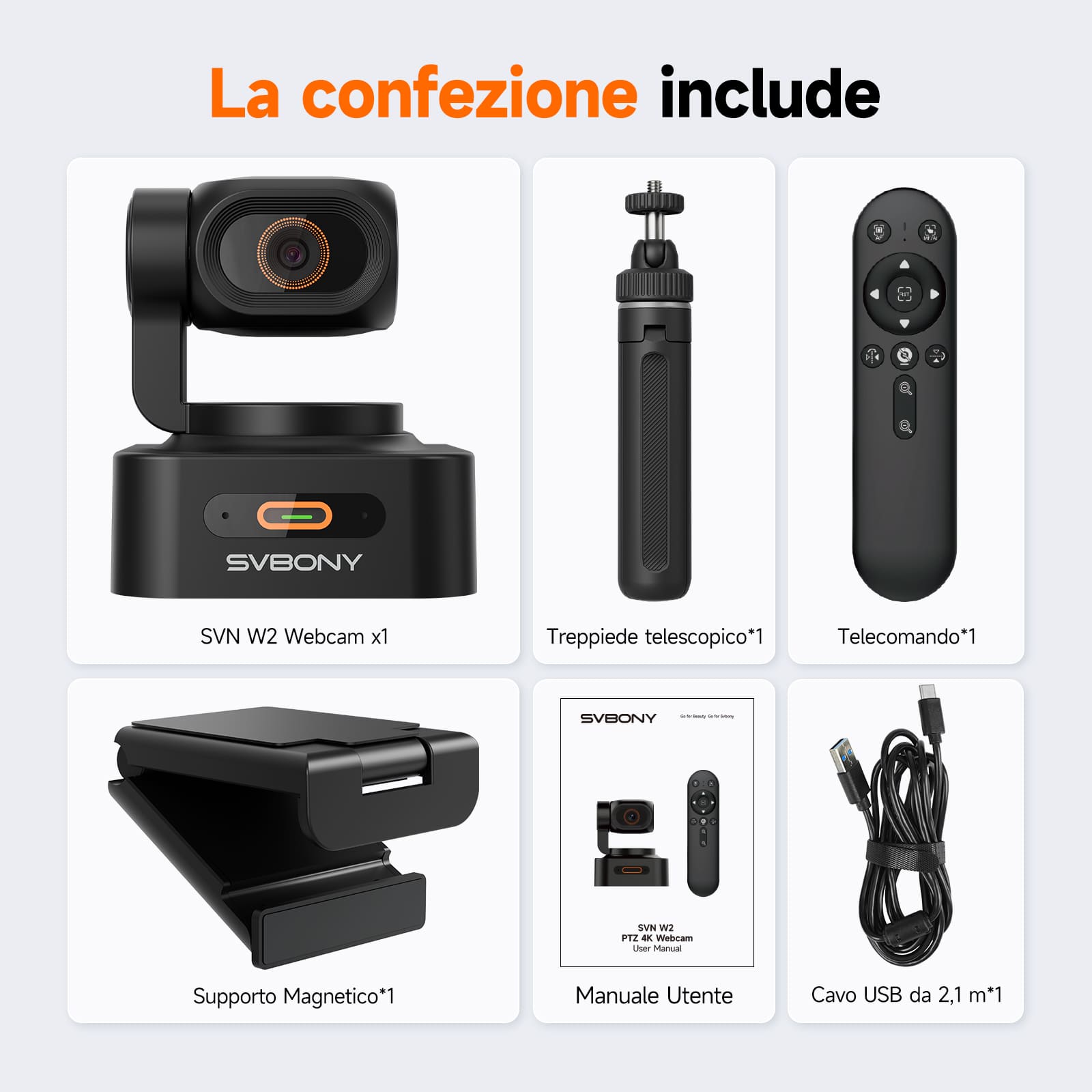 SVN W2 Telecamera PTZ Smart 4K con IA, Zoom 6X, Microfono Integrato e Controllo Gestuale