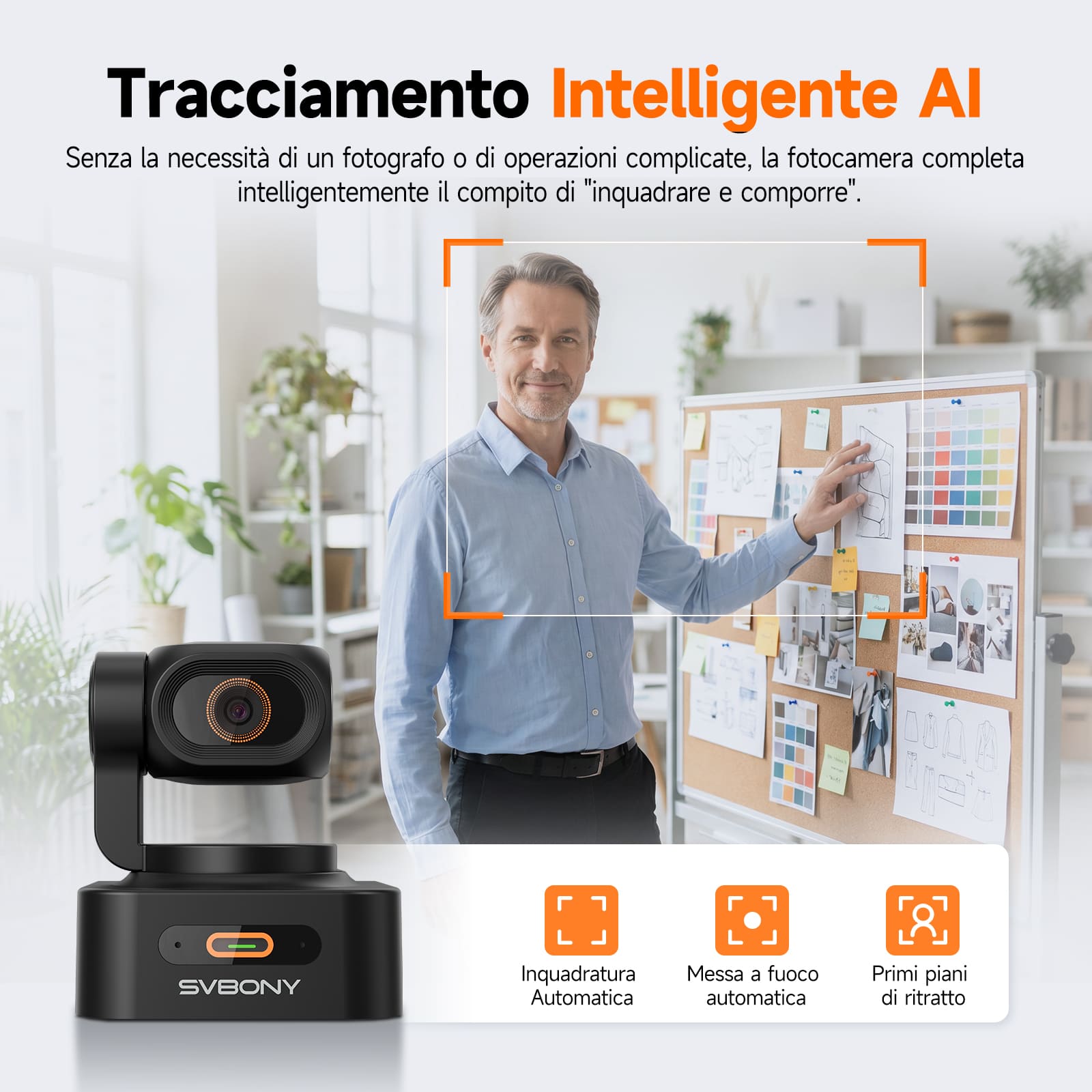 SVN W2 Telecamera PTZ Smart 4K con IA, Zoom 6X, Microfono Integrato e Controllo Gestuale