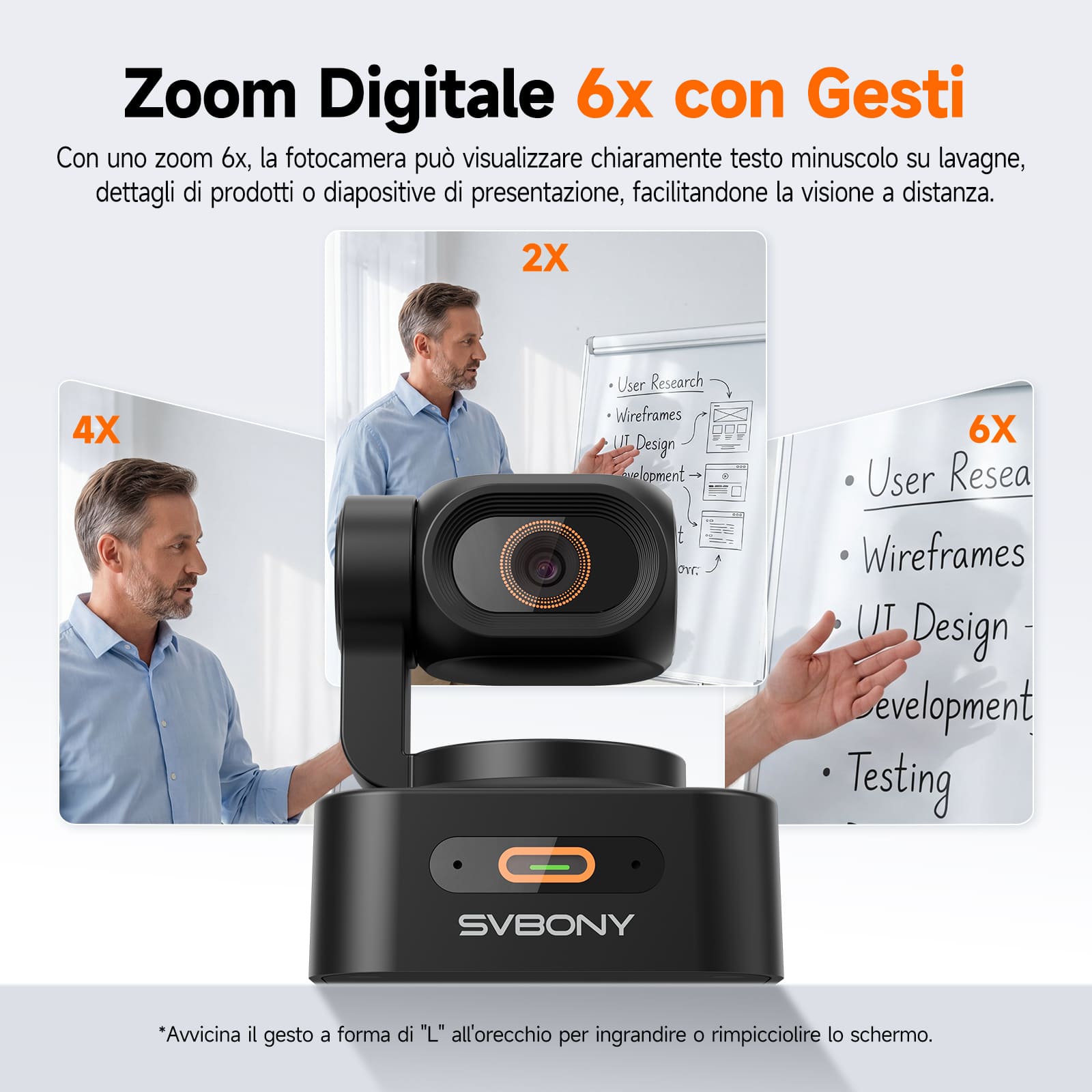SVN W2 Telecamera PTZ Smart 4K con IA, Zoom 6X, Microfono Integrato e Controllo Gestuale