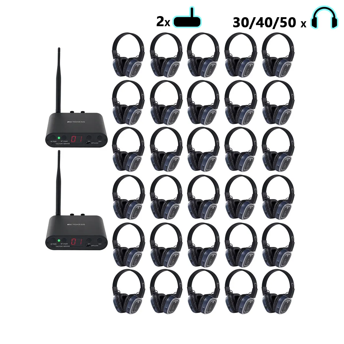 Silent Fitness, Health & Wellness, Silent Discos TA003S TA004S Cuffie Sistema Audio Silenzioso, 3 Canali con Bluetooth, Pieghevoli, Type-C, Bass Boost