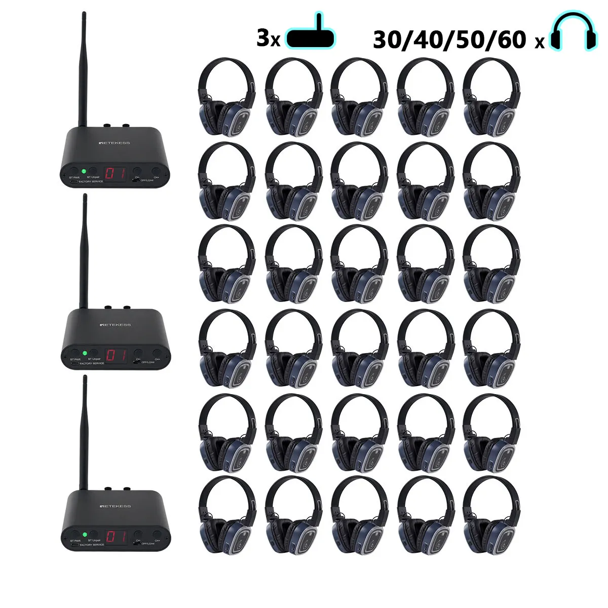 Weddings, Festivals, Beach Parties, School Dances & Corporate Events TA003S TA004S Attrezzatura Silent Disco, 3 Canali, Bass Boost, con Luci Cambiacolore