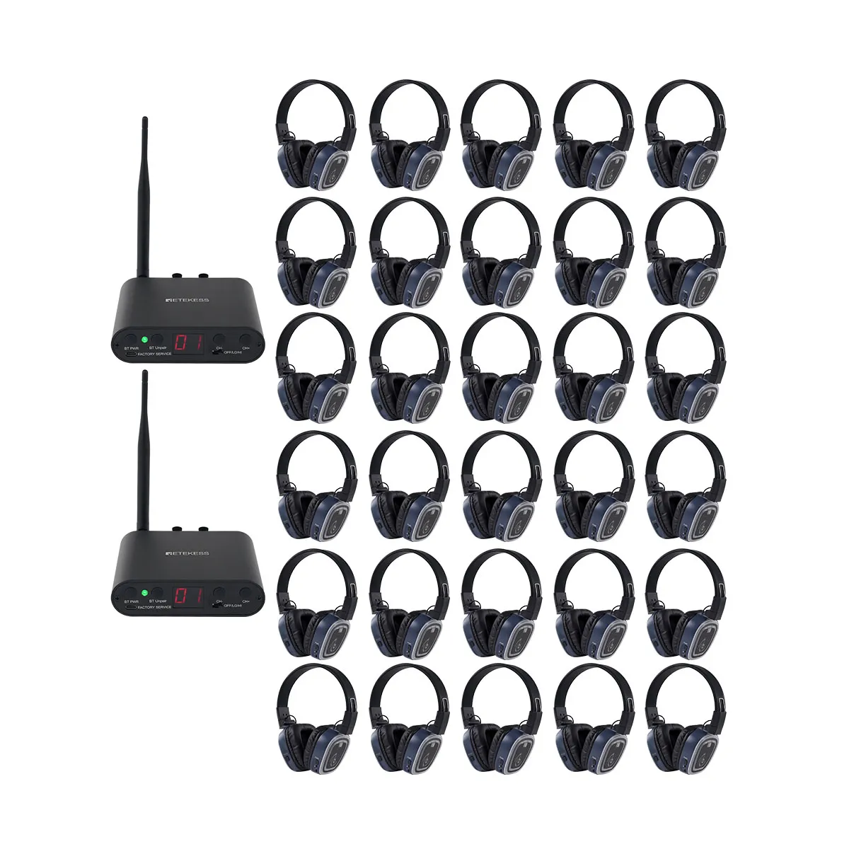 Silent Fitness, Health & Wellness, Silent Discos TA003S TA004S Cuffie Sistema Audio Silenzioso, 3 Canali con Bluetooth, Pieghevoli, Type-C, Bass Boost