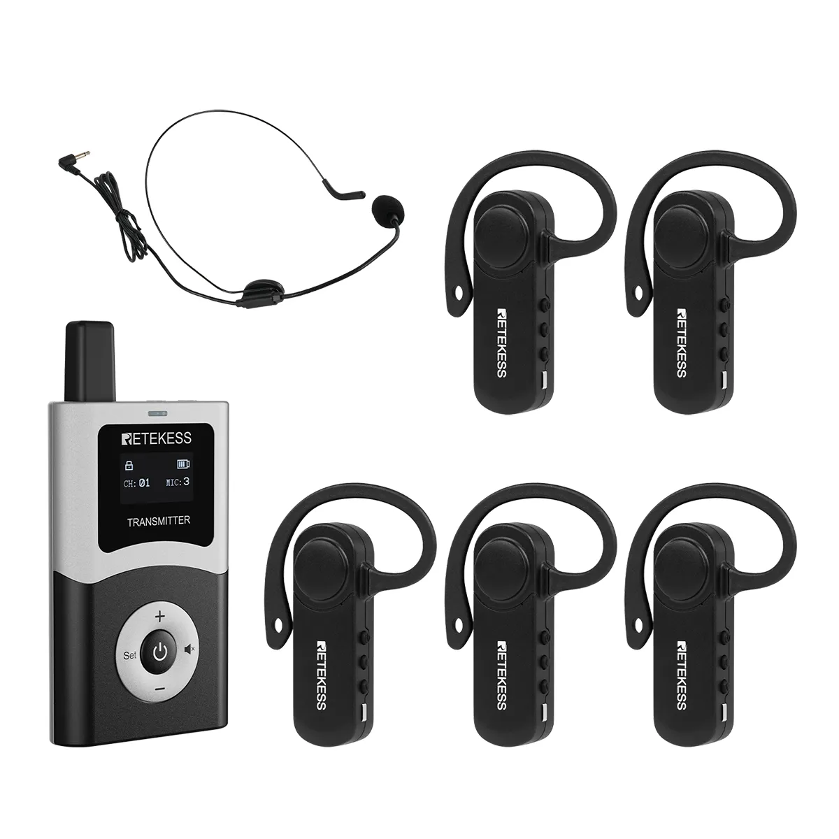 Ricevitore per sistema guida wireless T131R, design con gancio auricolare leggero da 15 g, fino a 13 ore di autonomia, commutazione tra orecchio destro e sinistro, trasmissione digitale UHF, ideale per visite in fabbrica, spiegazioni in musei e formazione