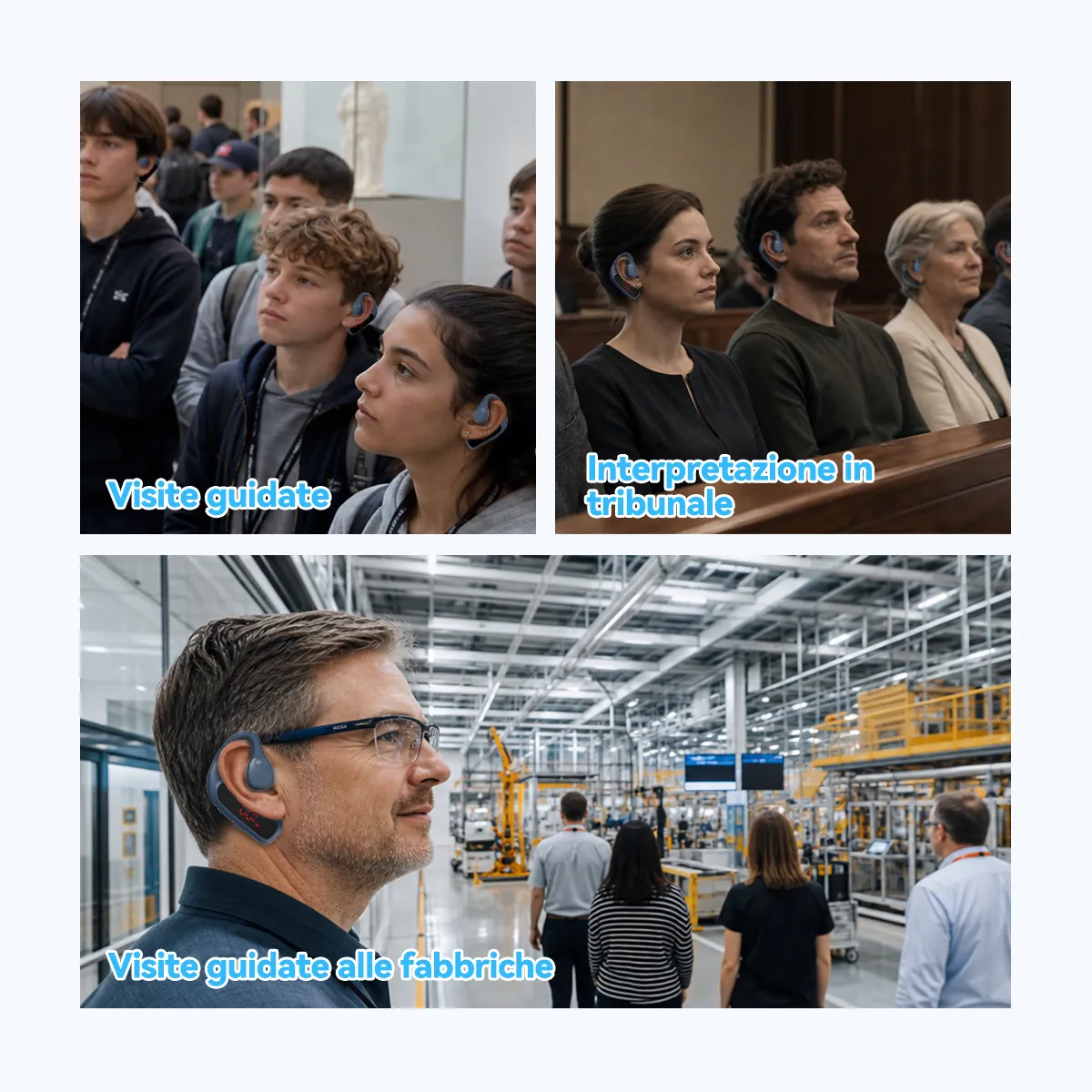 TT133 Solo ricevitore per sistema di guida turistica con touch screen intelligente, design ad archetto auricolare, spegnimento automatico, autonomia di 12 ore