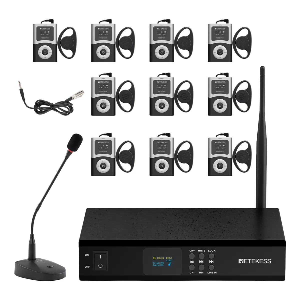 Sistema da tavolo per interpretazione simultanea T130T T131T con audio wireless UHF, connettività Bluetooth e portata fino a 250 m, ideale per riunioni, chiese, corsi di formazione e visite in fabbrica